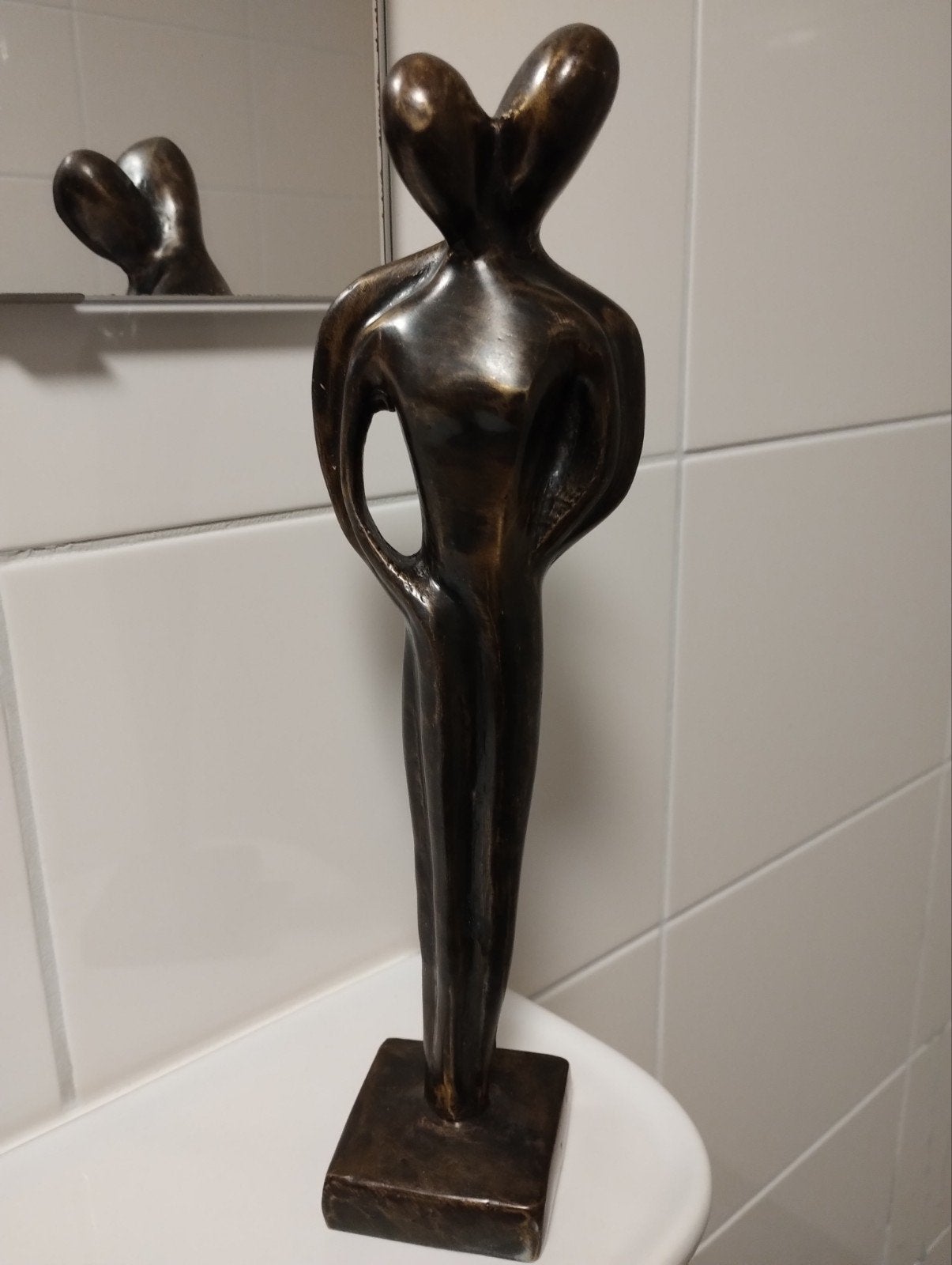 Abstract bronzen beeld man en vrouw innige omhelzing, Ophalen of Verzenden