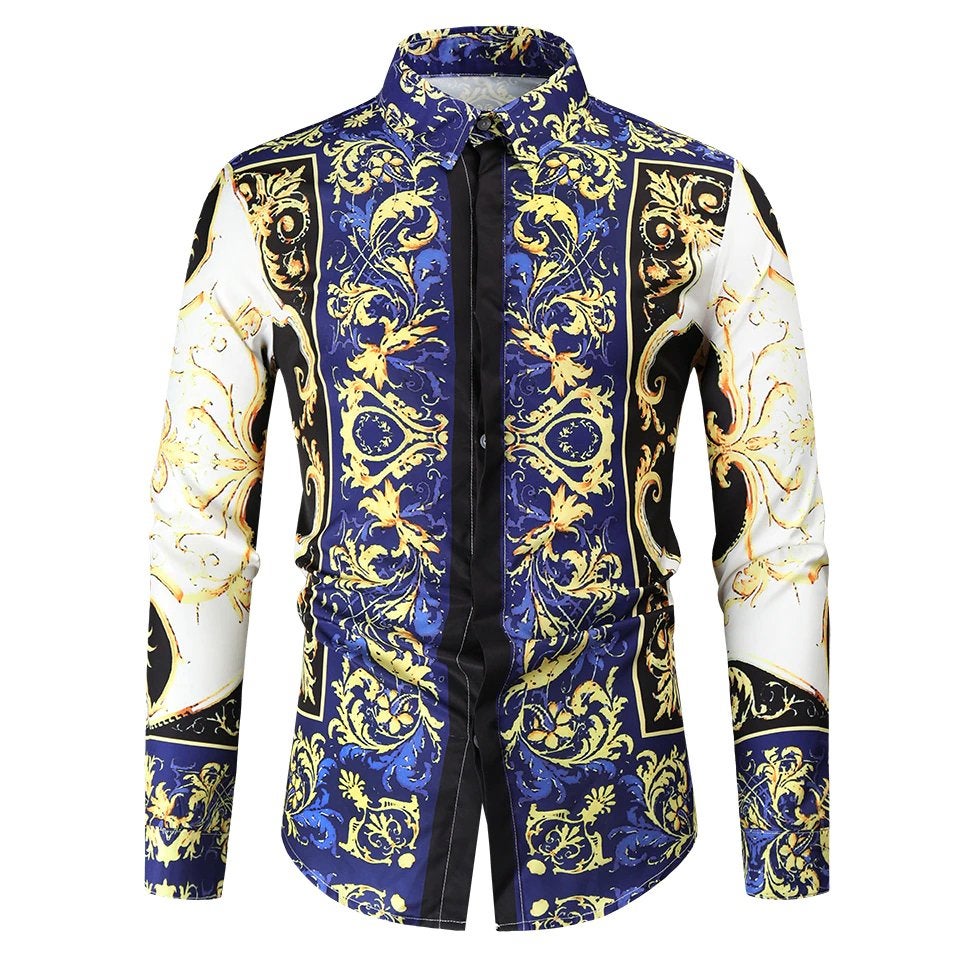 Heren barok overhemd 19 luxe gouden kamper shirt blauw wit, Verzenden, Nieuw, Overige kleuren, Overige halswijdtes