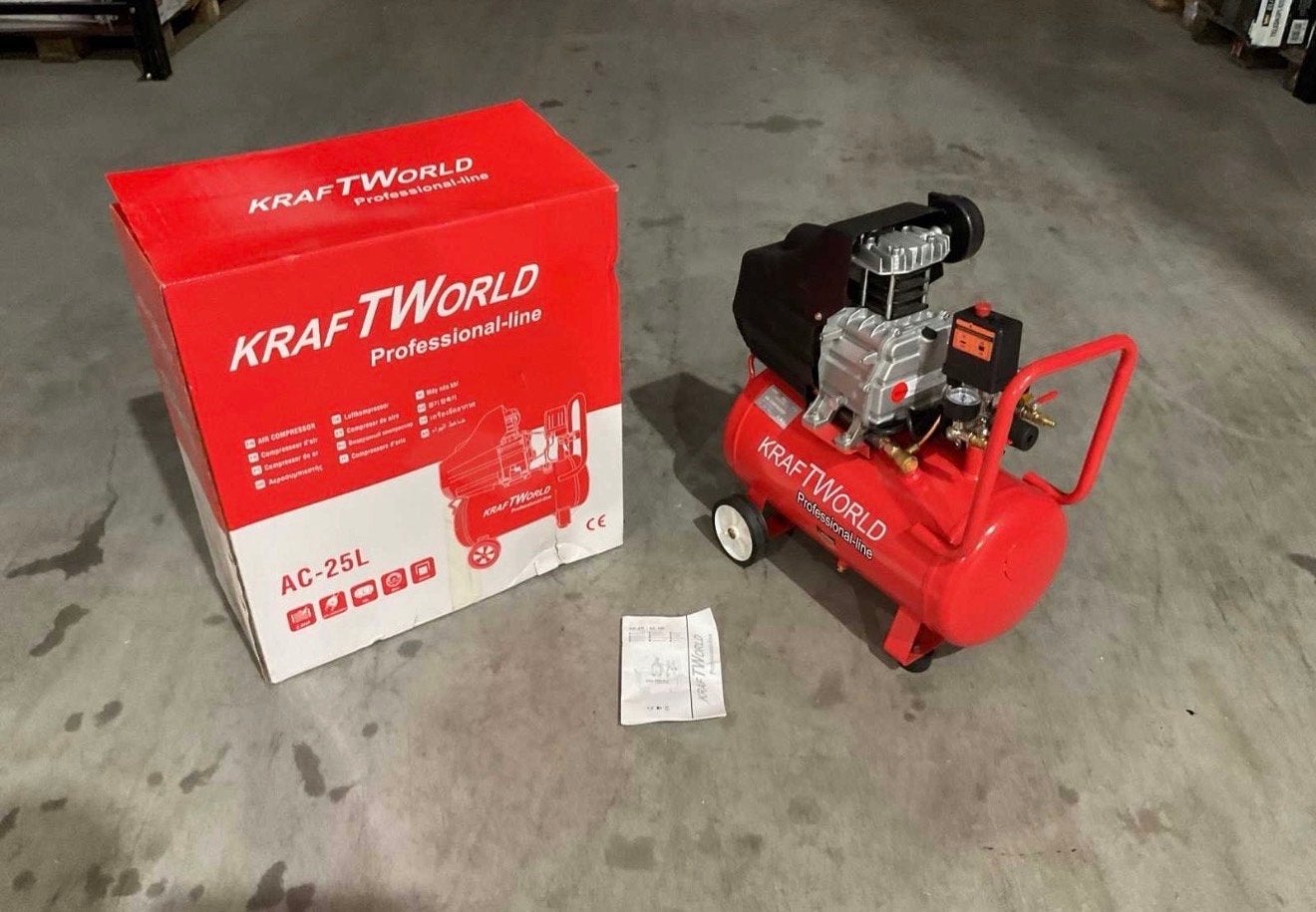 Kraftworld 25 liter compressor - Nieuw in doos, Doe-het-zelf en Verbouw, Compressors, Ophalen, 6 tot 10 bar, Nieuw, 25 tot 100 liter