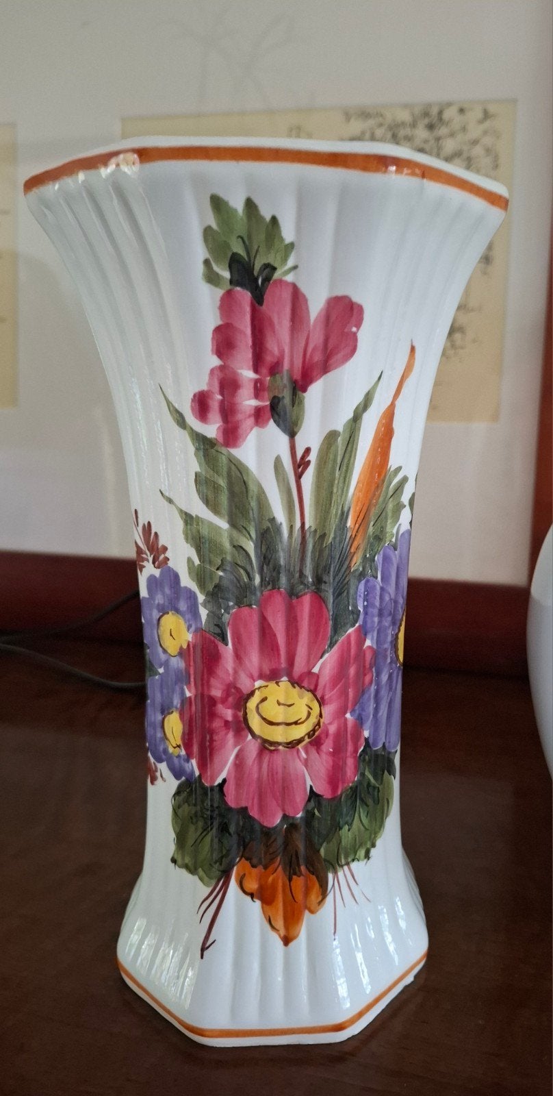 Vintage Bassano vaas, handbeschilderd bloemendecor, Ophalen