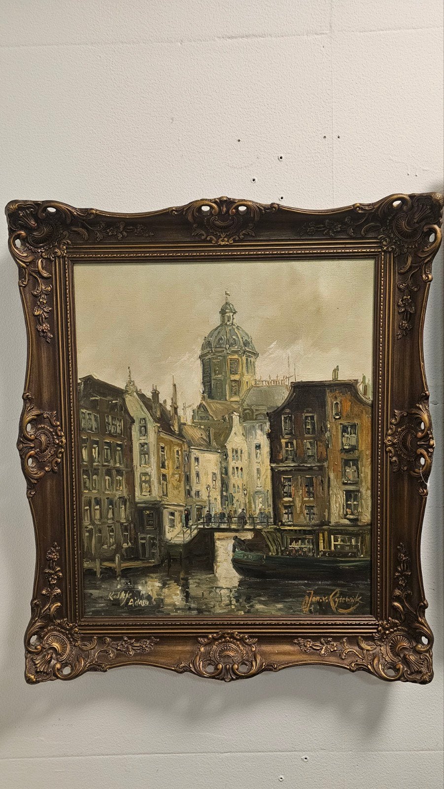 Jan van Rijsewijk Groot olieverfschilderij evt te ruil, Ophalen, Gesigneerd, Stads- / dorpsgezicht, Doek
