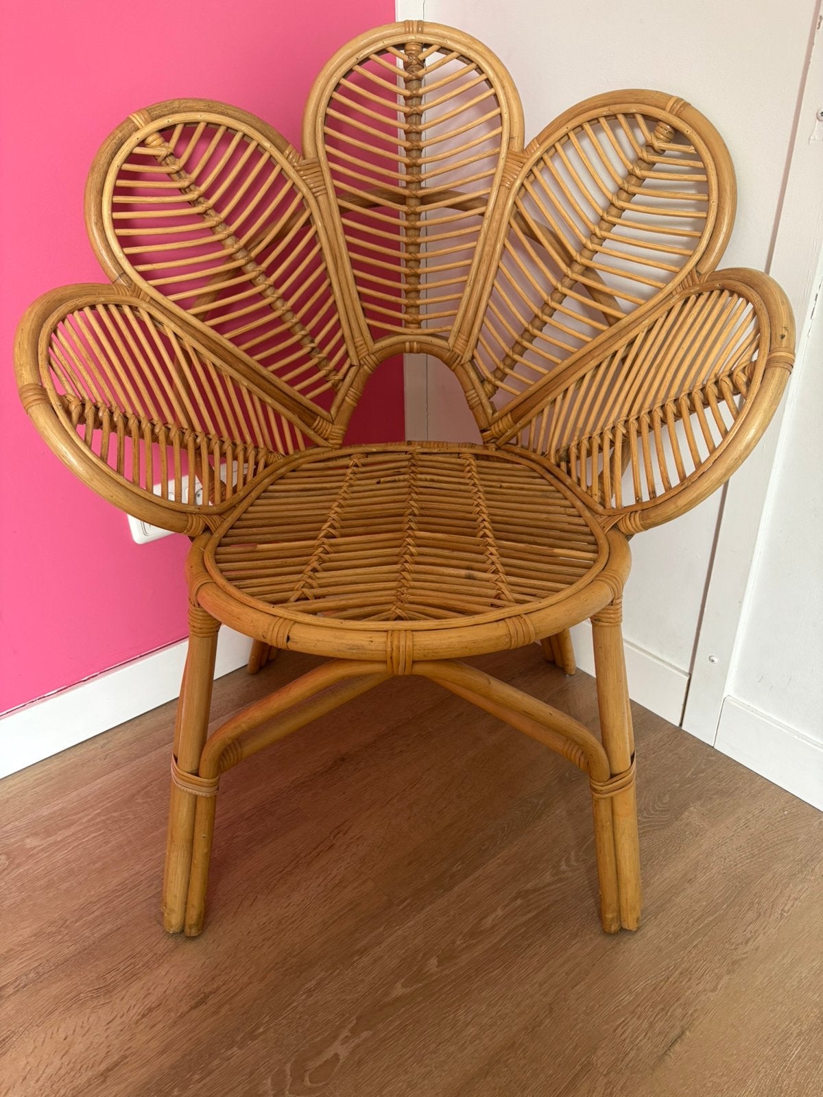 Rotan stoel bloem | Boho | Pauwenstoel, Ophalen, Bruin, Riet of Rotan, Zo goed als nieuw