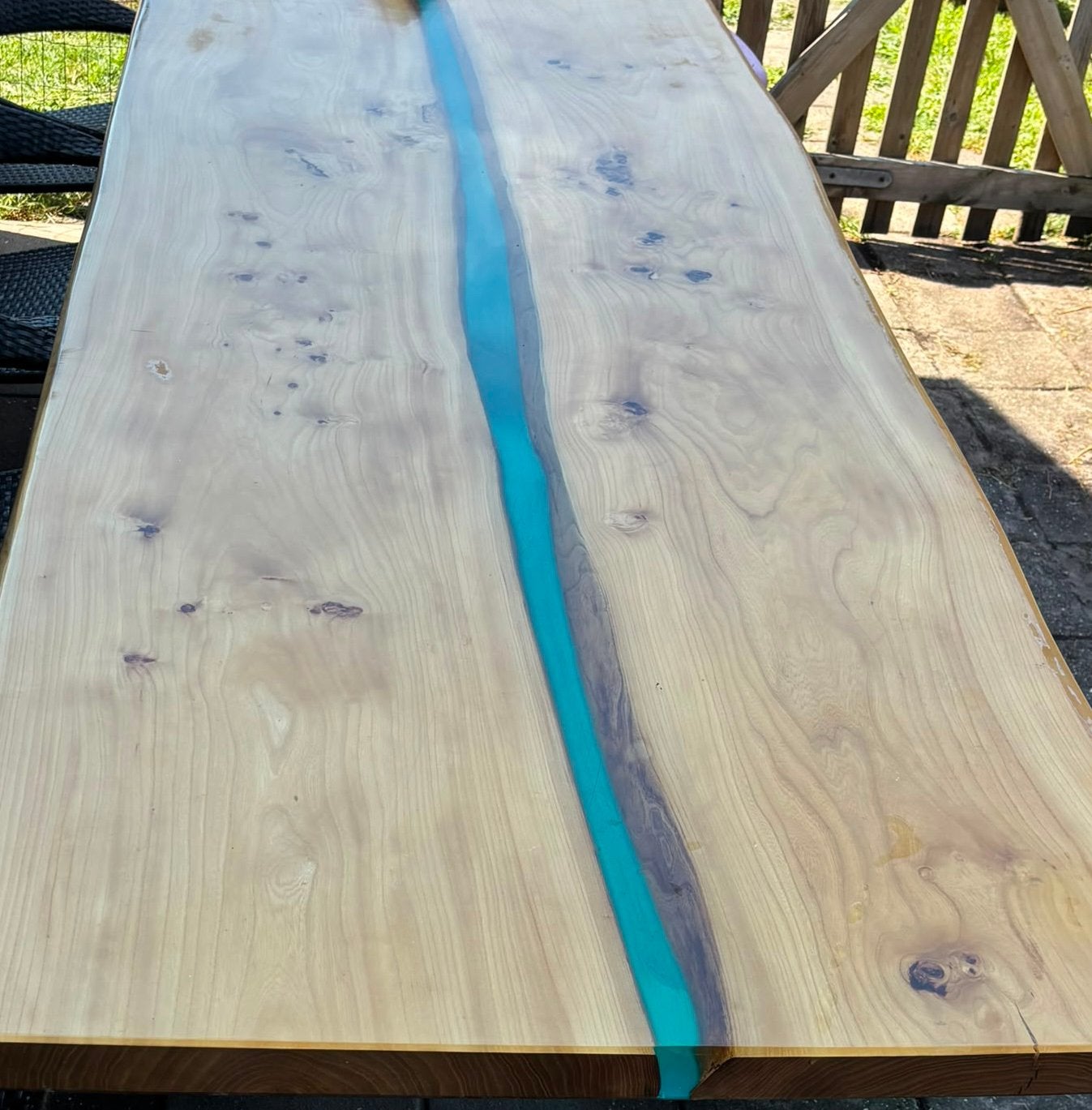 Epoxy tuin tafelblad 290x100 cm 4,5 cm massief river blauw, Ophalen, 200 cm of meer, 50 tot 100 cm, Zo goed als nieuw