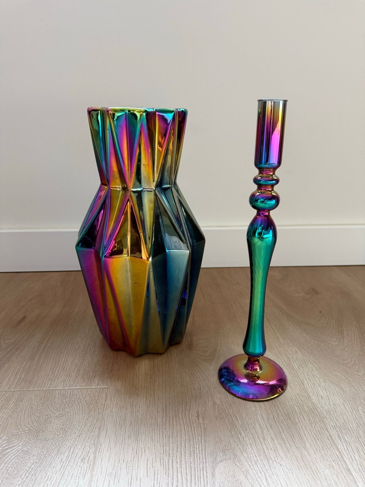 Pols Potten Oily Vaas en Kandelaar - Meerkleurig Design, Ophalen of Verzenden, Meerkleurig, Met patroon/structuur, Glas