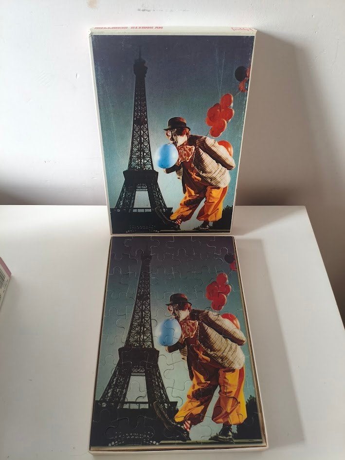 Jumbo legpuzzel clown Eiffeltoren Parijs, Ophalen of Verzenden, Minder dan 500 stukjes, Gebruikt, Legpuzzel