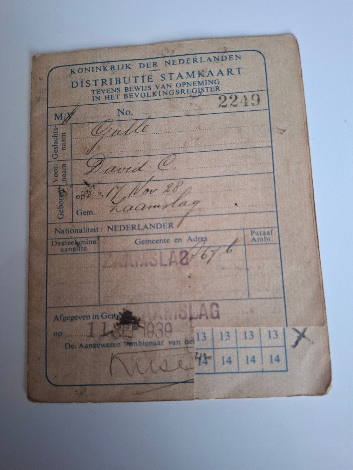 Distributie stamkaart Zaamslag bonkaart document wo2, Ophalen of Verzenden