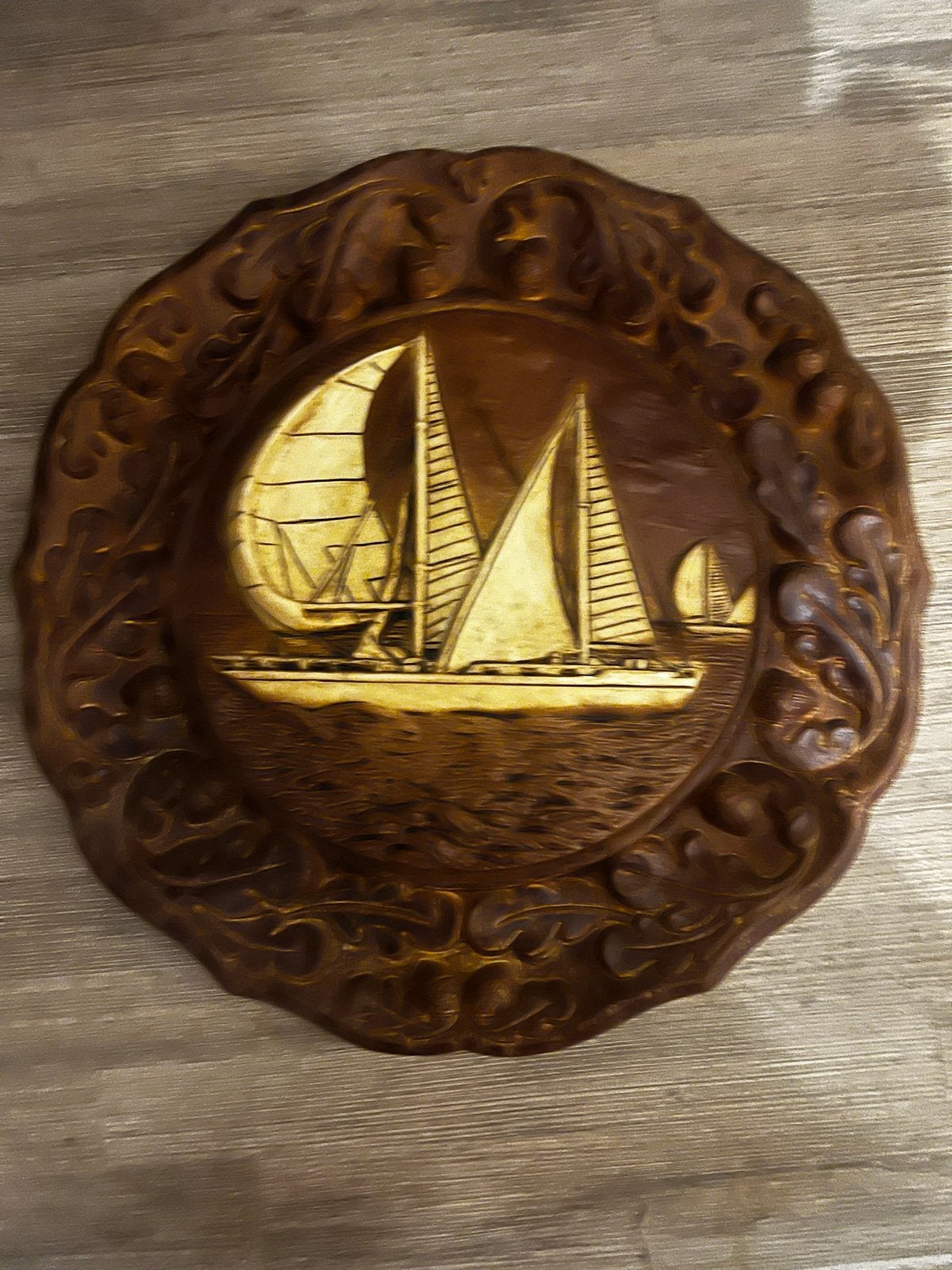 Vintage Houten Wanddecoratie met Zeilboten, Ophalen of Verzenden