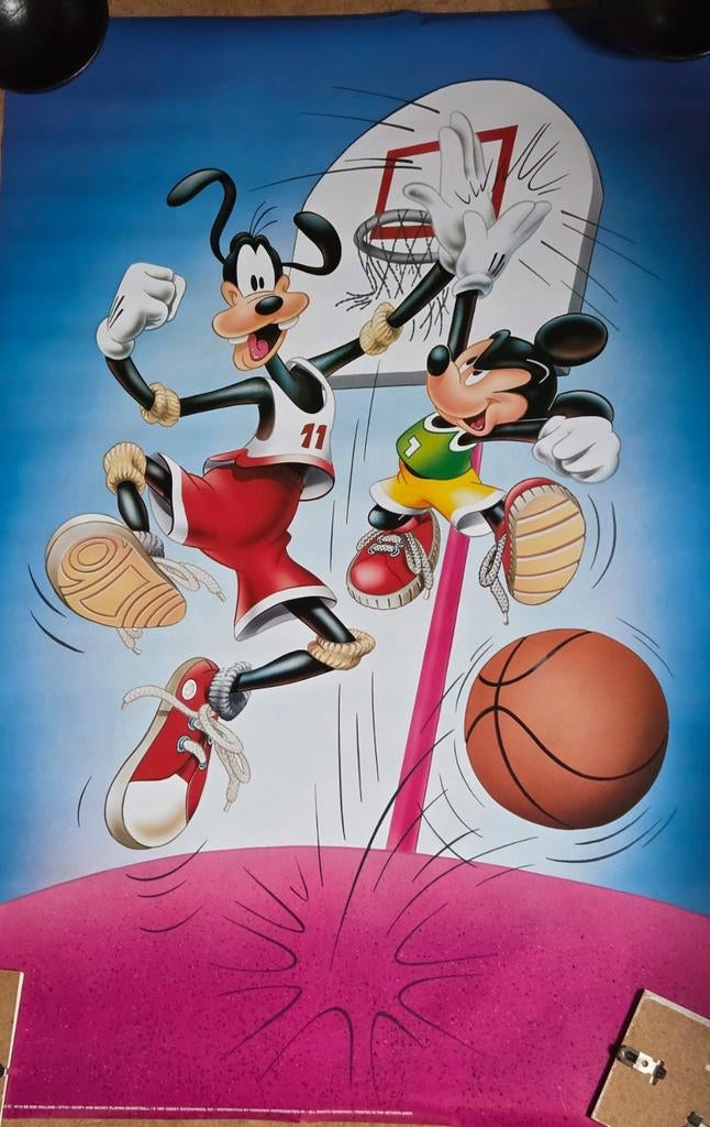 Vintage 90s Disney Poster: Mickey Mouse & Goofy - 91x61cm, Ophalen of Verzenden, Mickey Mouse