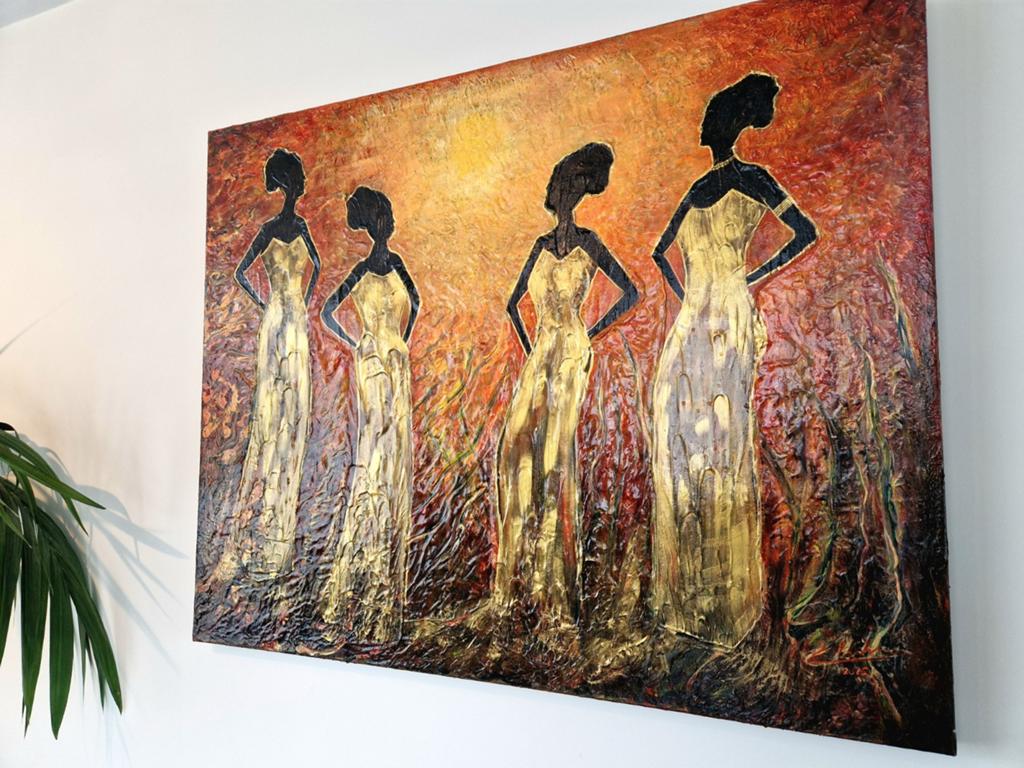 3D Acryl Schilderij 'Silhouet' - Afrikaanse Dames, Ophalen
