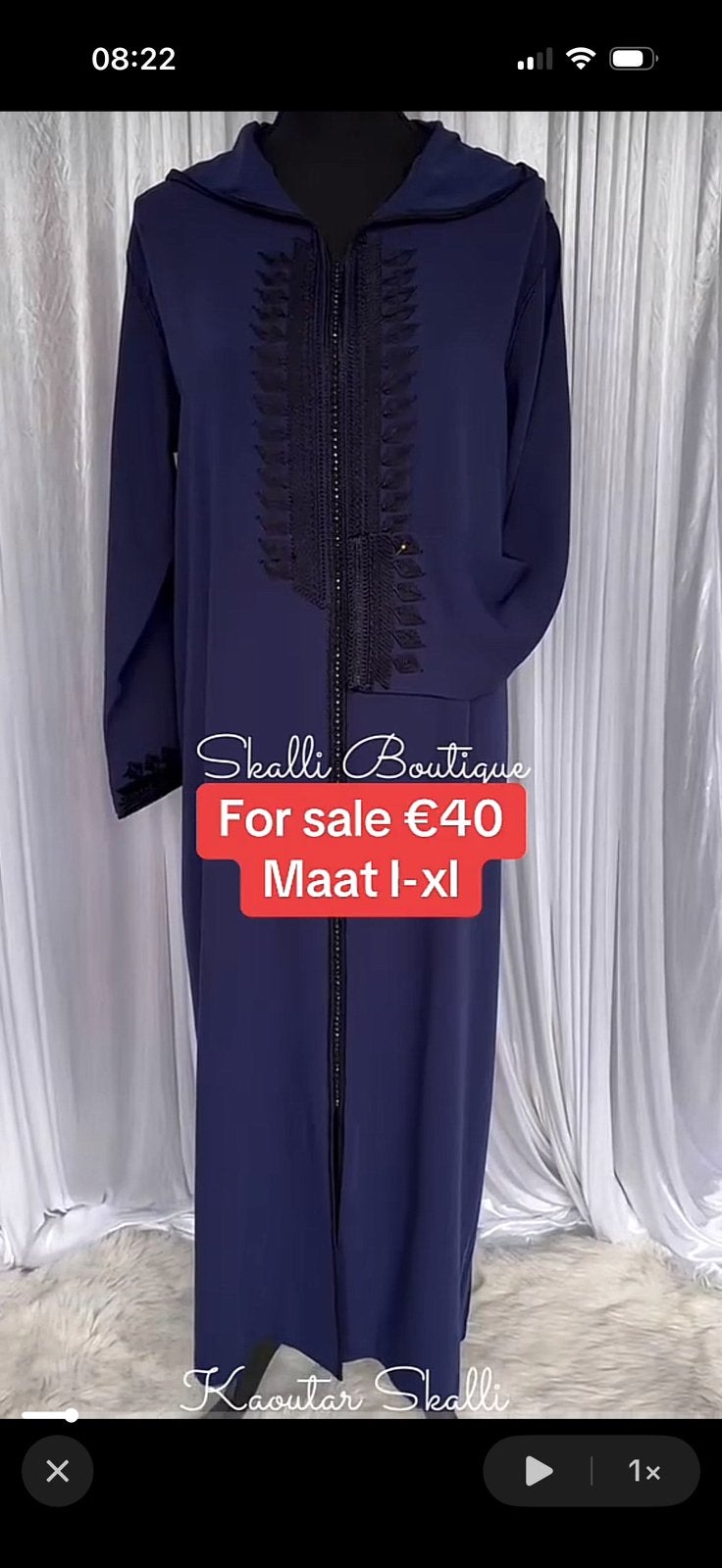 Jelaba blauw l/xl met versiering en steentjes, Overige typen, Blauw, Maat 46/48 (XL) of groter, Ophalen of Verzenden