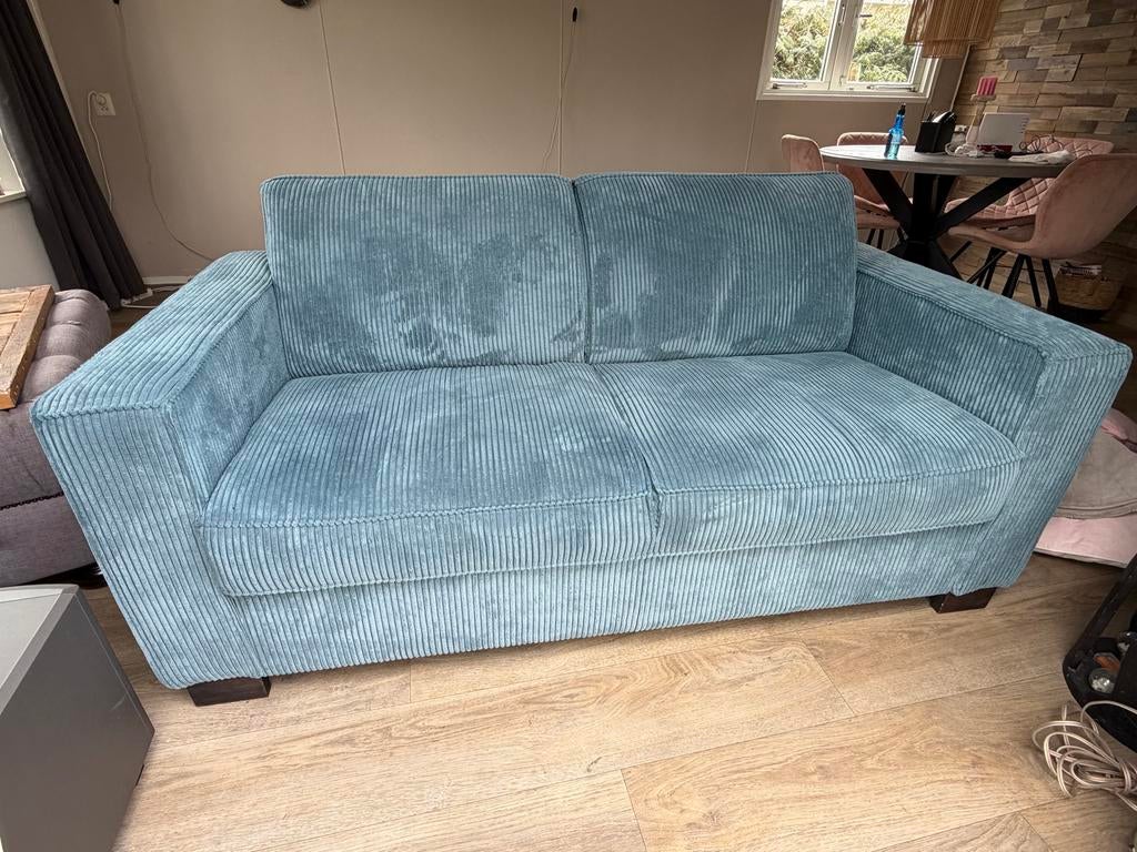 ZGAN!! Ribstof bank 2-persoons petrol blauw, Huis en Inrichting, Ophalen, 150 tot 200 cm, Tweepersoons, 75 tot 100 cm