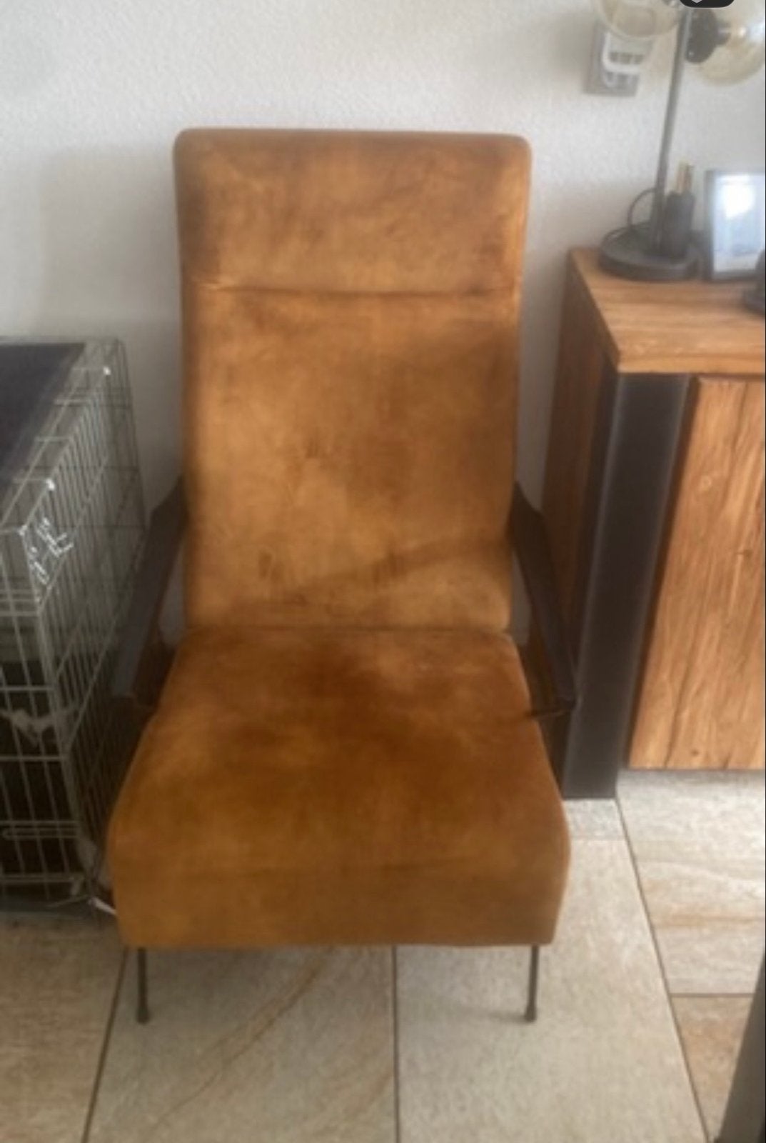 Comfortabele fauteuil - Okergeel cognac, Huis en Inrichting, Gebruikt, Overige kleuren, Ophalen of Verzenden, Eén