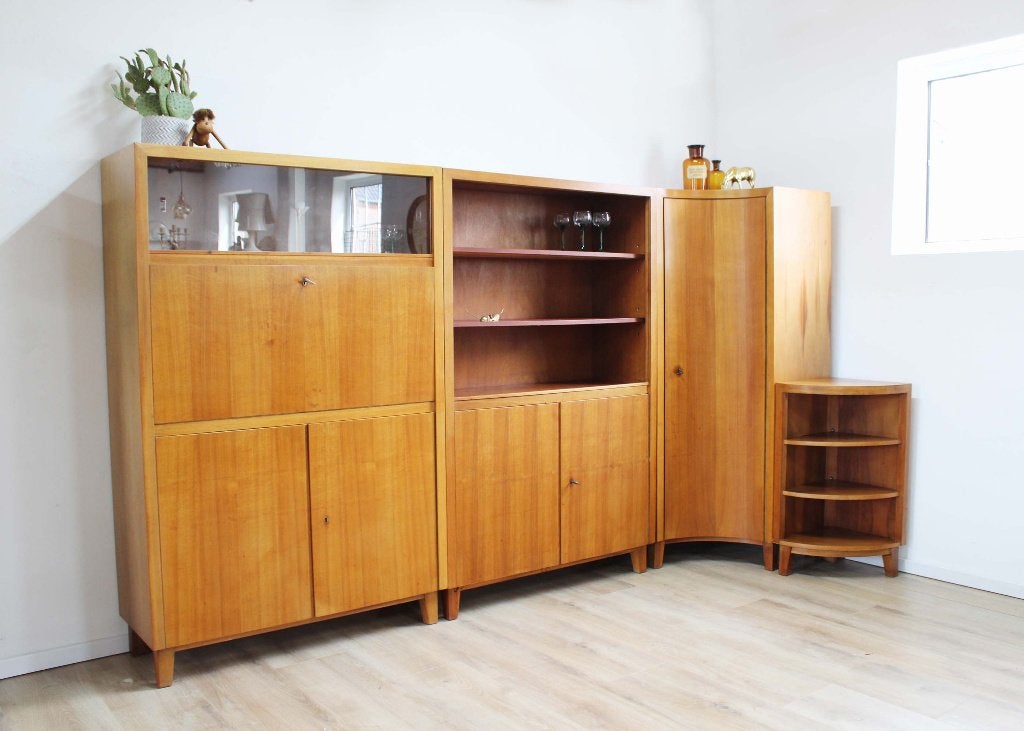 Houten vintage wandmeubel, Musterring. Retro modulair kast., Ophalen, O, Met deur(en), Musterring