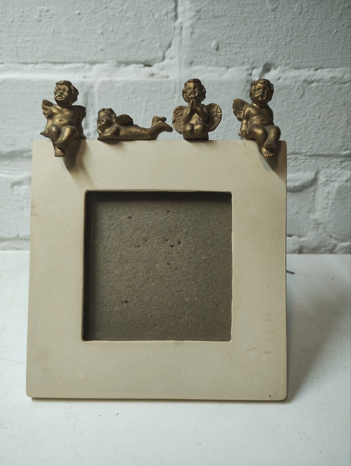 Fotolijstje met engeltjes - Vintage, Gebruikt, Beige, Ophalen of Verzenden, Fotolijst