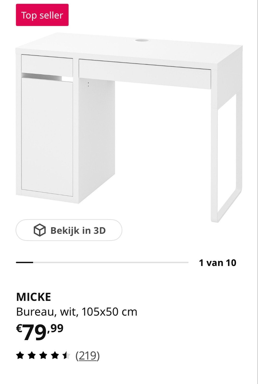 IKEA Micke bureau wit - Zo goed als nieuw, Ophalen, Met lades, Spaanplaat of MDF, Zo goed als nieuw