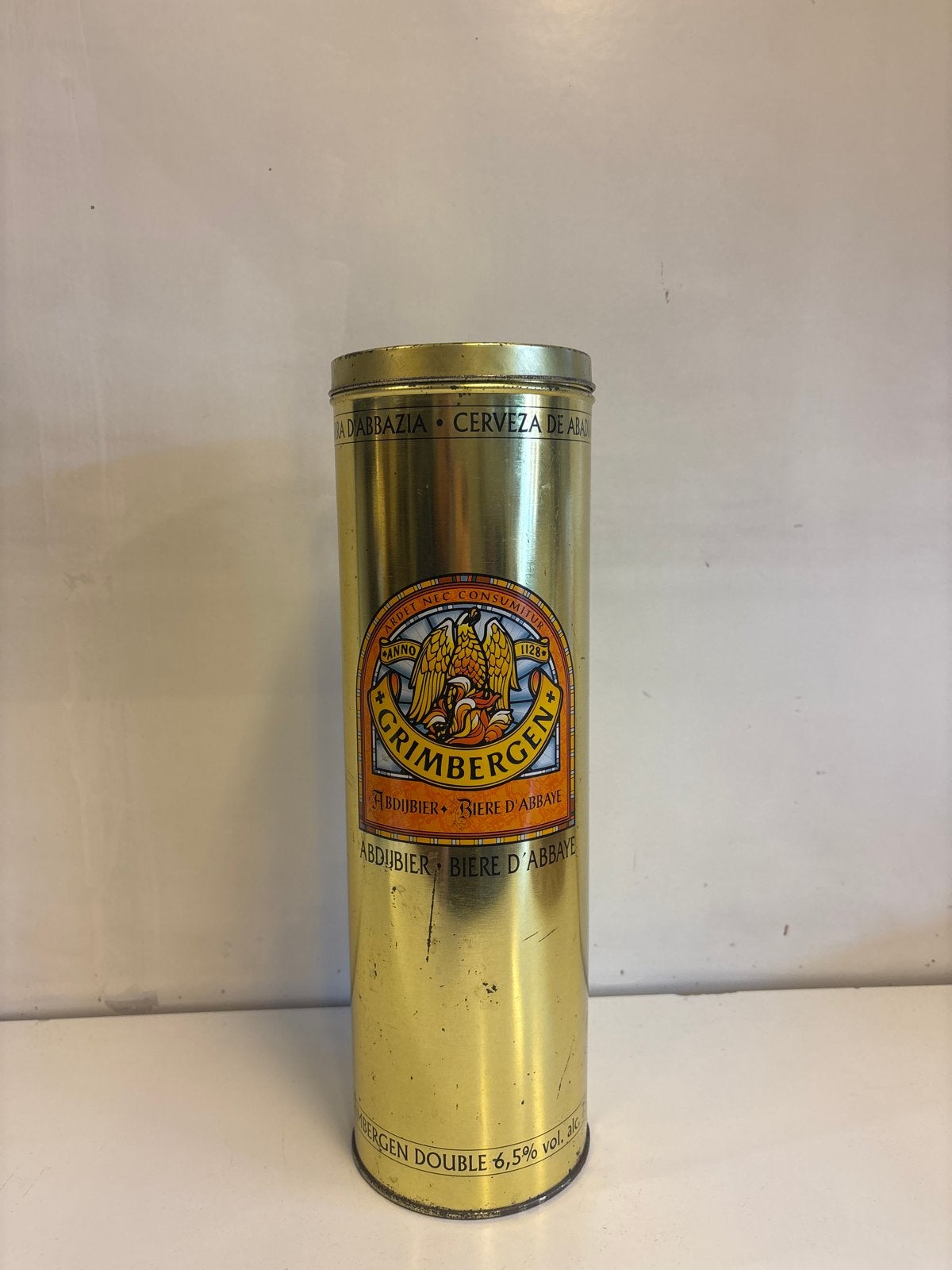 Vintage Grimbergen Abdijbier blik - 33cm hoog, Verzamelen, Ophalen, Gebruikt, Overige, Overige merken