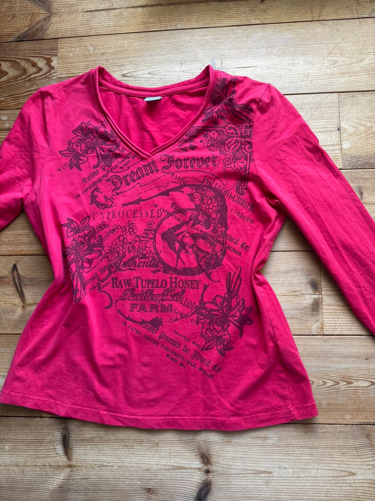 Vintage Cecilia Classics shirt long sleeve rood, Kleding | Dames, Maat 38/40 (M), Ophalen of Verzenden, Zo goed als nieuw, Lange mouw