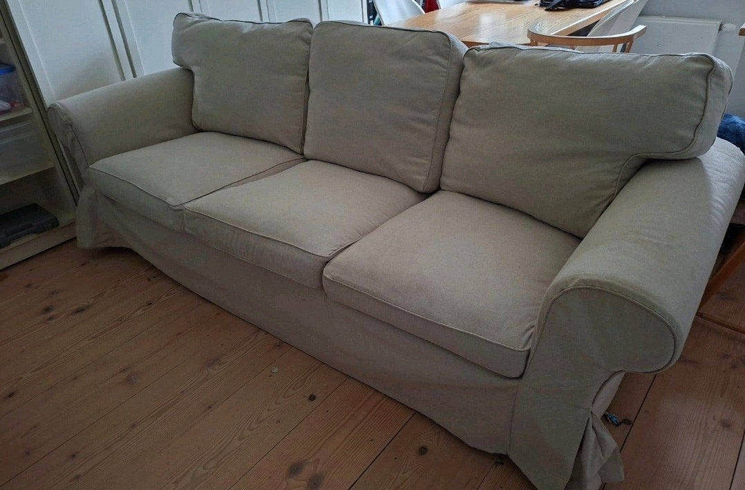 Ikea Ektorp 3-zits bank Hallarp beige hoezenset, Ikea Ektorp Hallarp, Driepersoons, 75 tot 100 cm, Ophalen of Verzenden