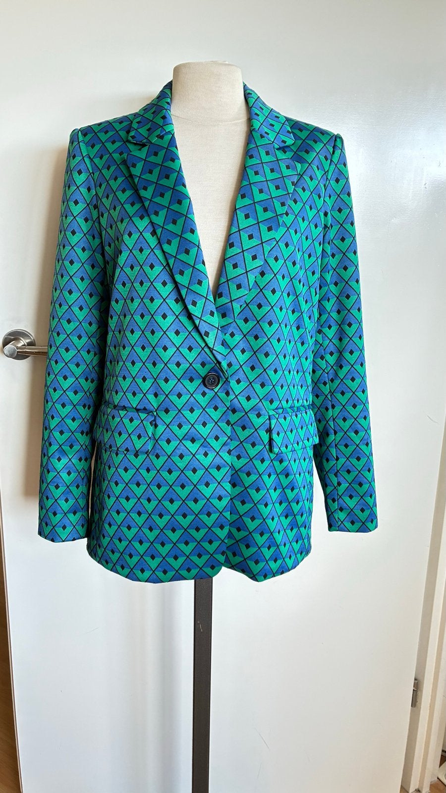 Esqualo blazer met geometrische print,  iets ruime mt 36 (, Blauw, Ophalen of Verzenden, Zo goed als nieuw, Jasje