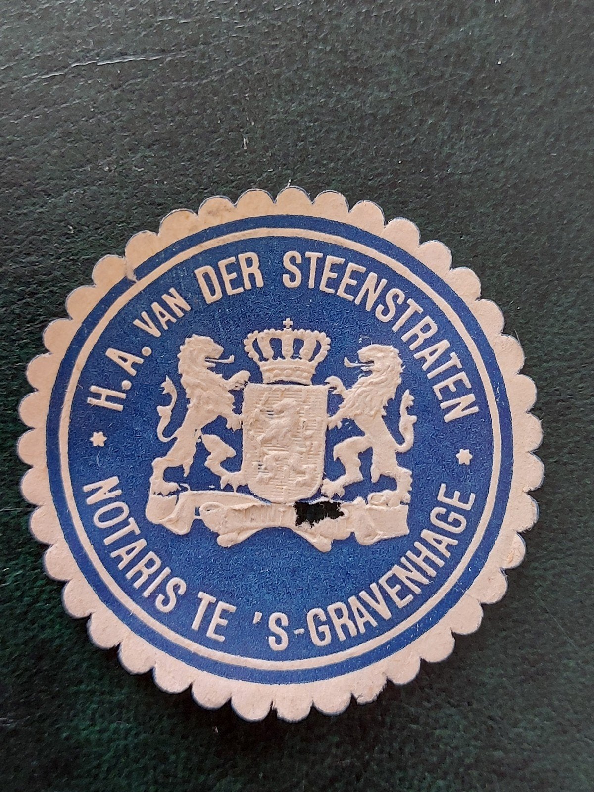 Sluitzegel H.A. van der Steen Notaris te ''s-Gravenhage, Verzamelen, Merken en Reclamevoorwerpen, Verzenden, Overige typen