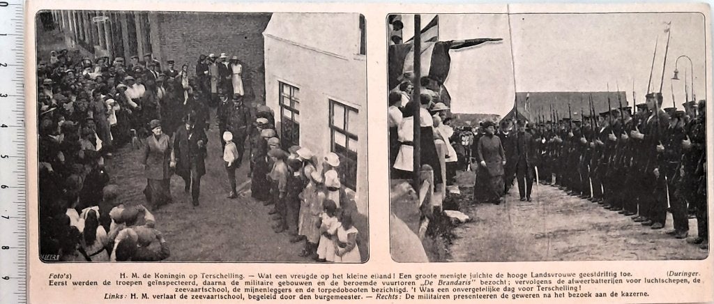leger 1916: vorstin inspecteert troepen op Terschelling, Verzenden, Voor 1940, Gebruikt, Overige onderwerpen