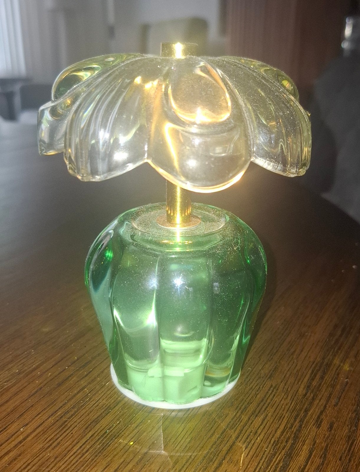 Groene glazen Kaydie Flower LED Lamp,  tafellamp, Antiek en Kunst, Ophalen of Verzenden