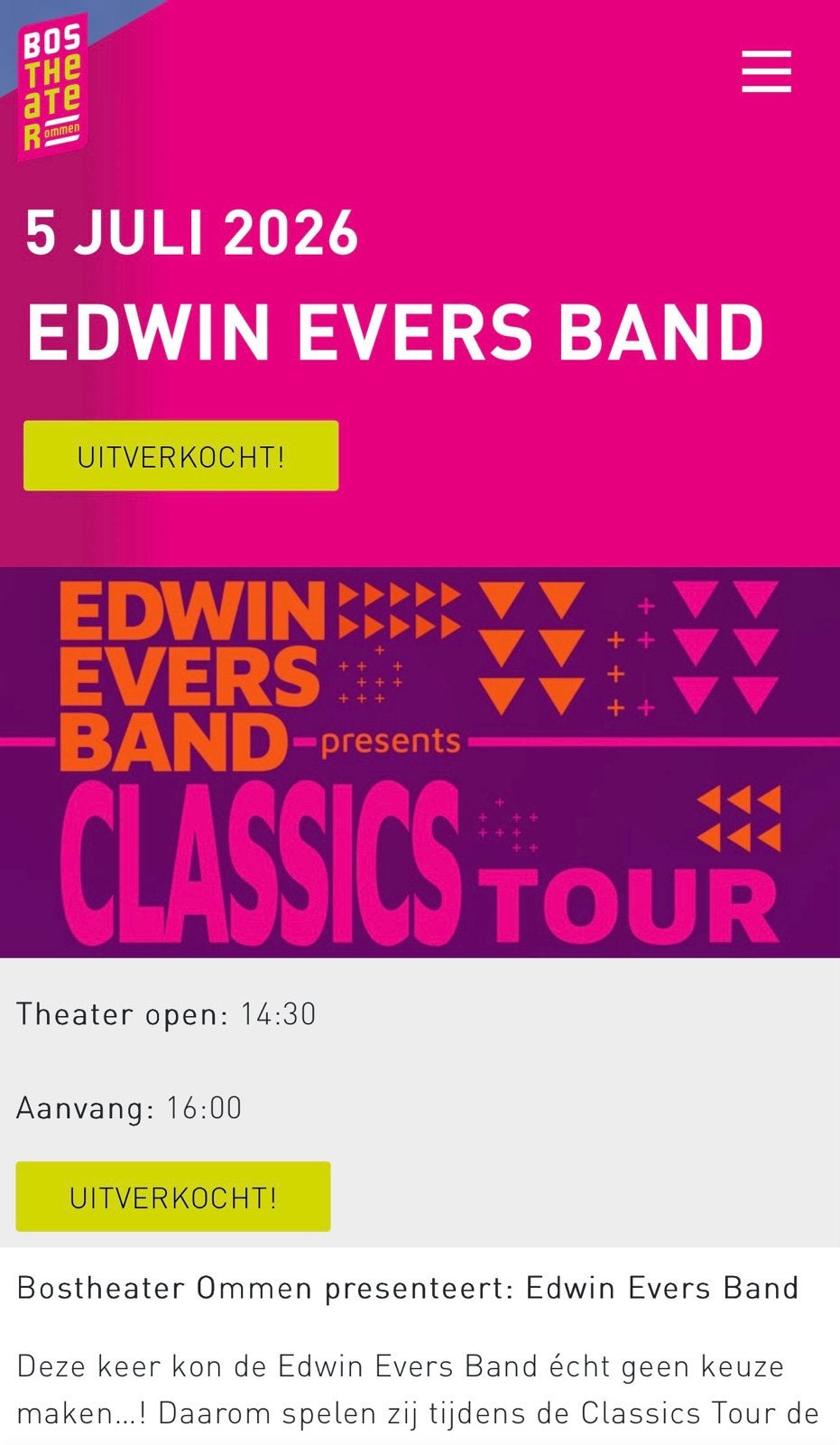 5 juli - 2 kaartjes Edwin Evers Band Bostheater, Ommen, Tickets en Kaartjes, Twee personen