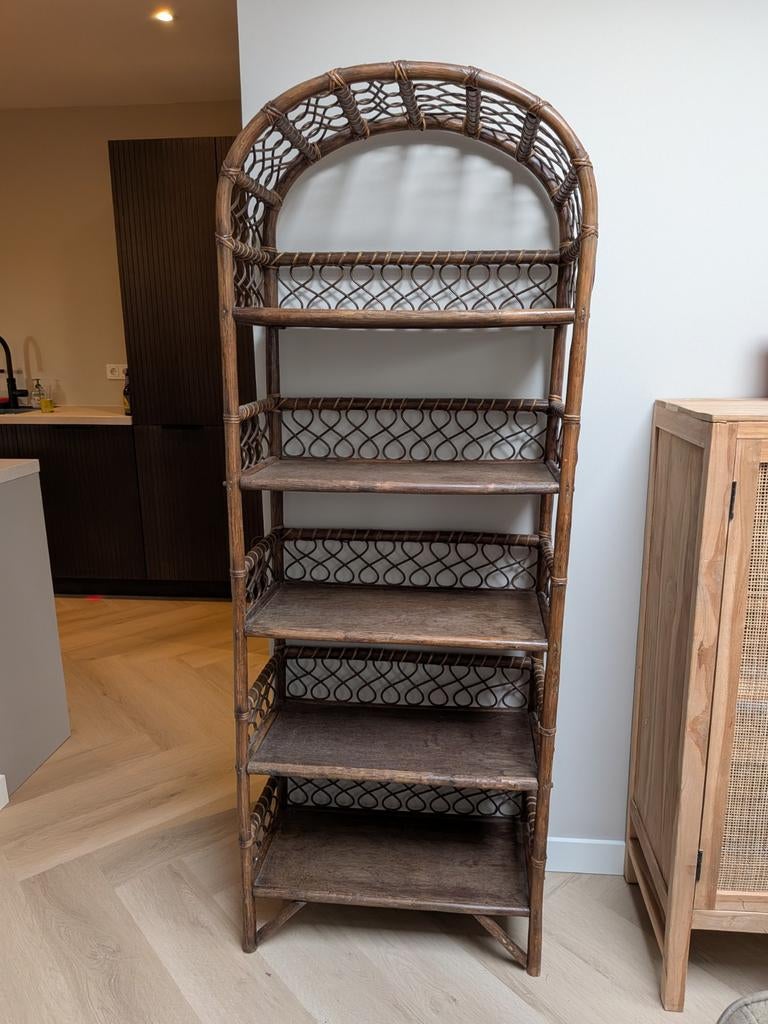 Vintage Rotan & Bamboe Boogkast met 5 Lagen, Ophalen