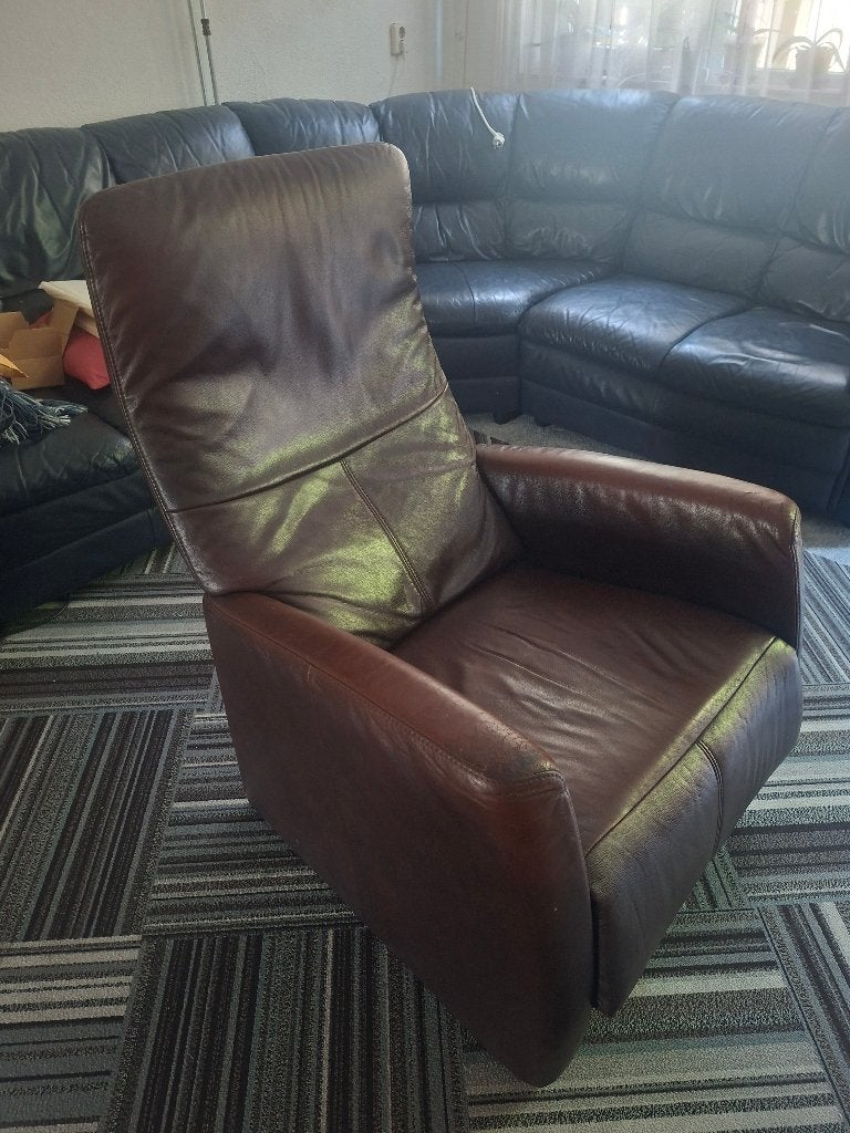 Bruine leren relaxfauteuil, Ophalen, Overige materialen, Gebruikt, Klassiek