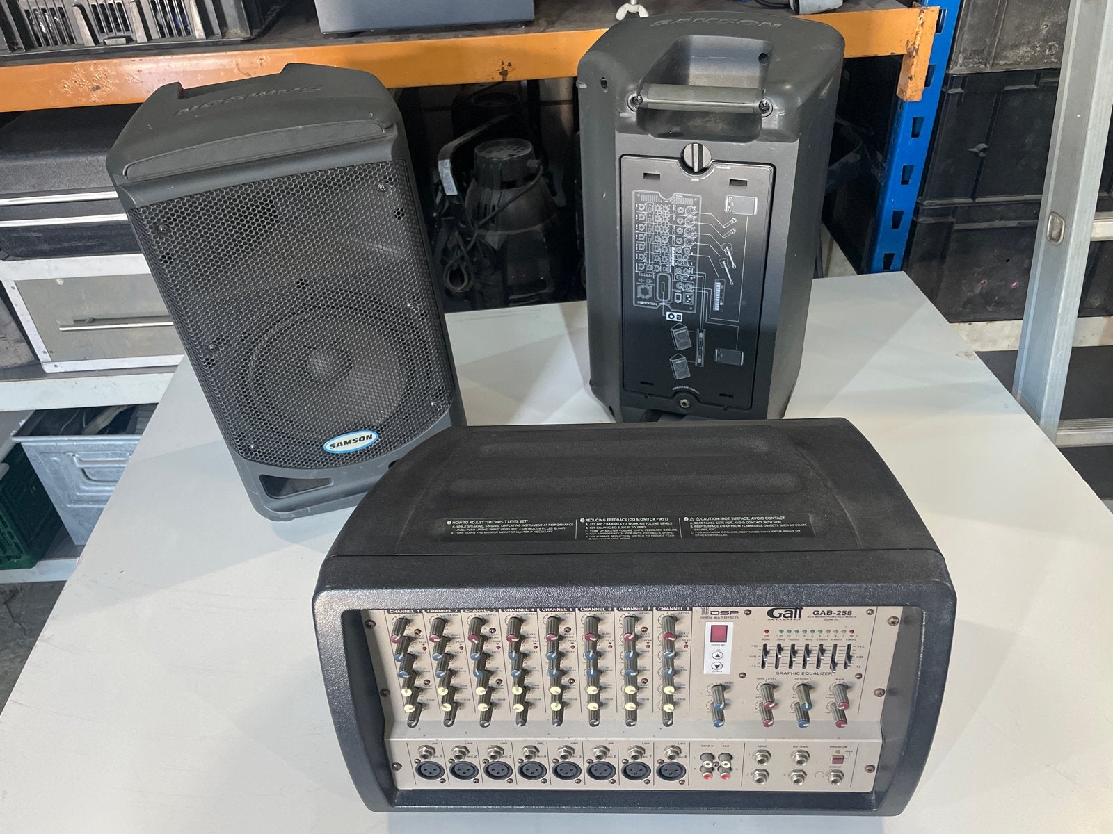 Galli GAB-258 PA-systeem met Samson luidsprekers, Ophalen of Verzenden, Gebruikt, Minder dan 500 watt, P.A.