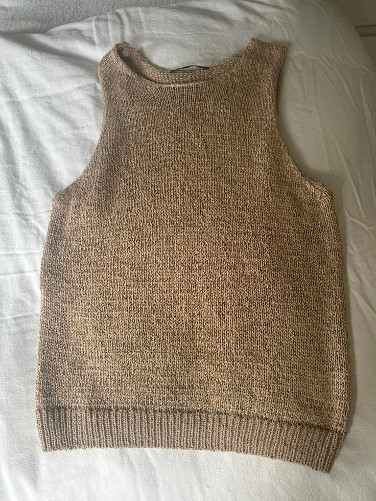 Zara Twine Setje Beige Maat L - Gebreide Top & Vest, Ophalen of Verzenden, Zo goed als nieuw, Maat 42/44 (L), Beige
