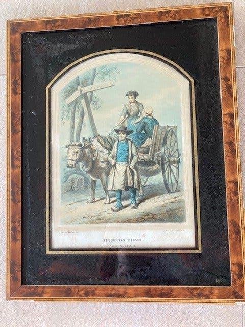 2 Antieke Lithografieën zg "Brabantjes", Antiek en Kunst, Kunst | Litho's en Zeefdrukken, Ophalen, Landschappen, Ingelijst, Lithografie