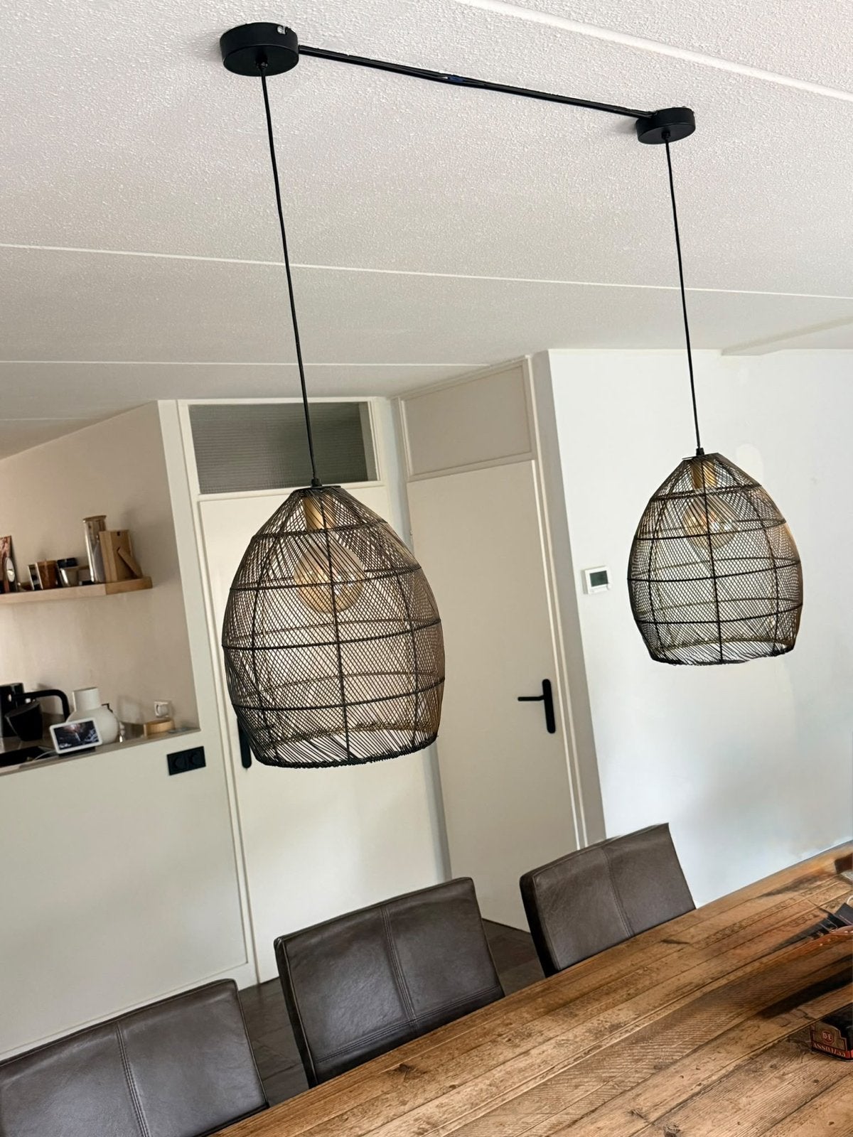 Set van industriële hanglampen - Zwart/Goud, Ophalen of Verzenden, Zo goed als nieuw, Metaal, E27 (groot)