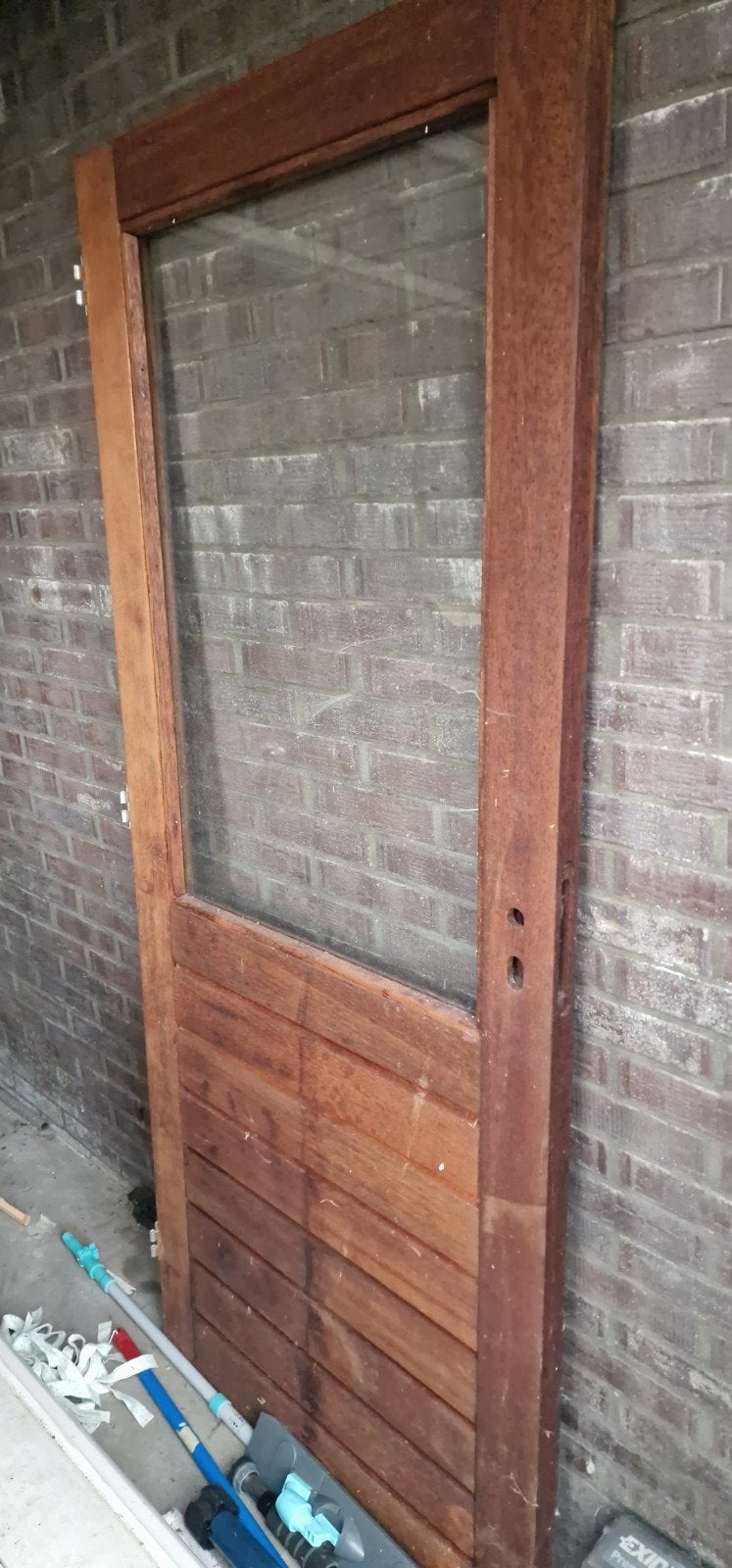 Houten buitendeur met glas en kozijn, Ophalen, 80 tot 100 cm, Minder dan 200 cm, Nieuw