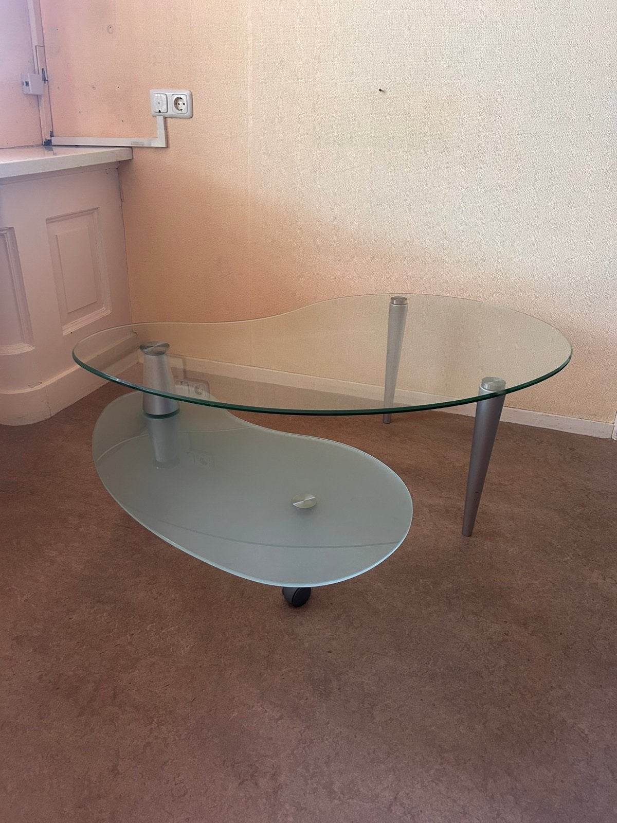 Glazen tafel retro vintage, 45 tot 60 cm, Ophalen of Verzenden, 75 cm of meer, Rechthoekig