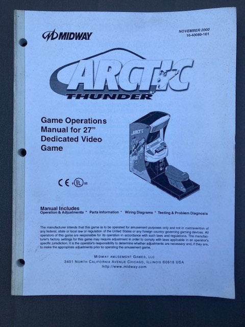 MIDWAY ARCTIC THUNDER GAME OPERATIONS MANUAL FOR 27'', Ophalen of Verzenden, Zo goed als nieuw