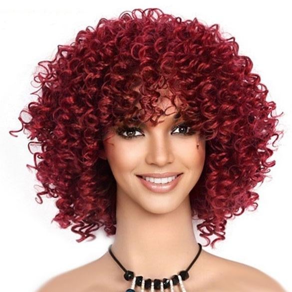 Pruik afro spiraalkrullen vol volume wijnrood, Verzenden, Nieuw, Pruik of Haarverlenging