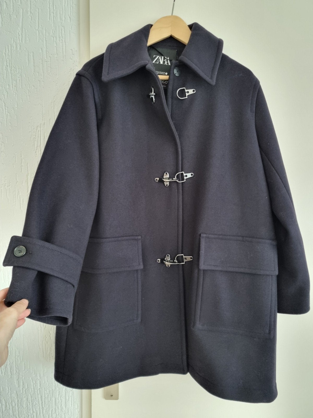 blauwe wollen manteco jas, Ophalen, Zo goed als nieuw, Blauw