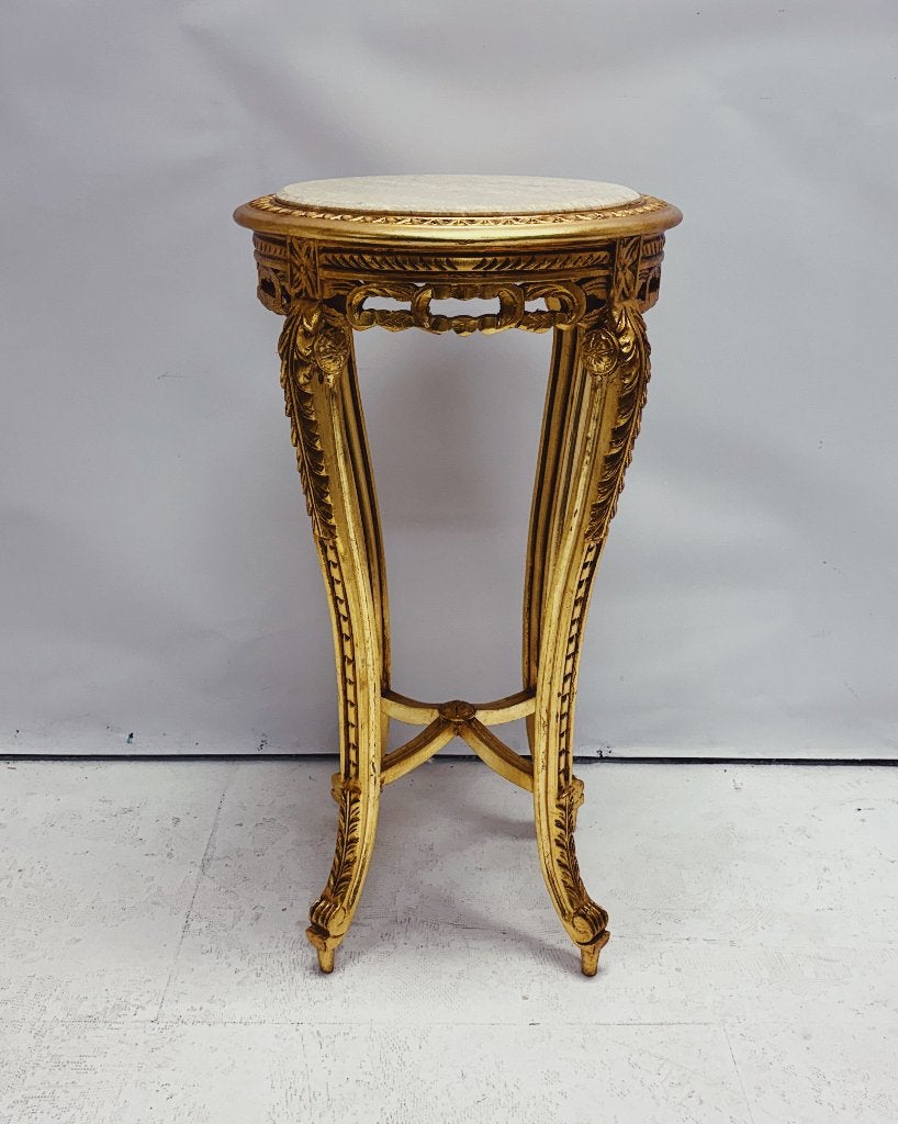 Gouden Bijzettafel met Rond Marmeren Blad, Minder dan 55 cm, Rococo, Louis XV, Rond, Nieuw