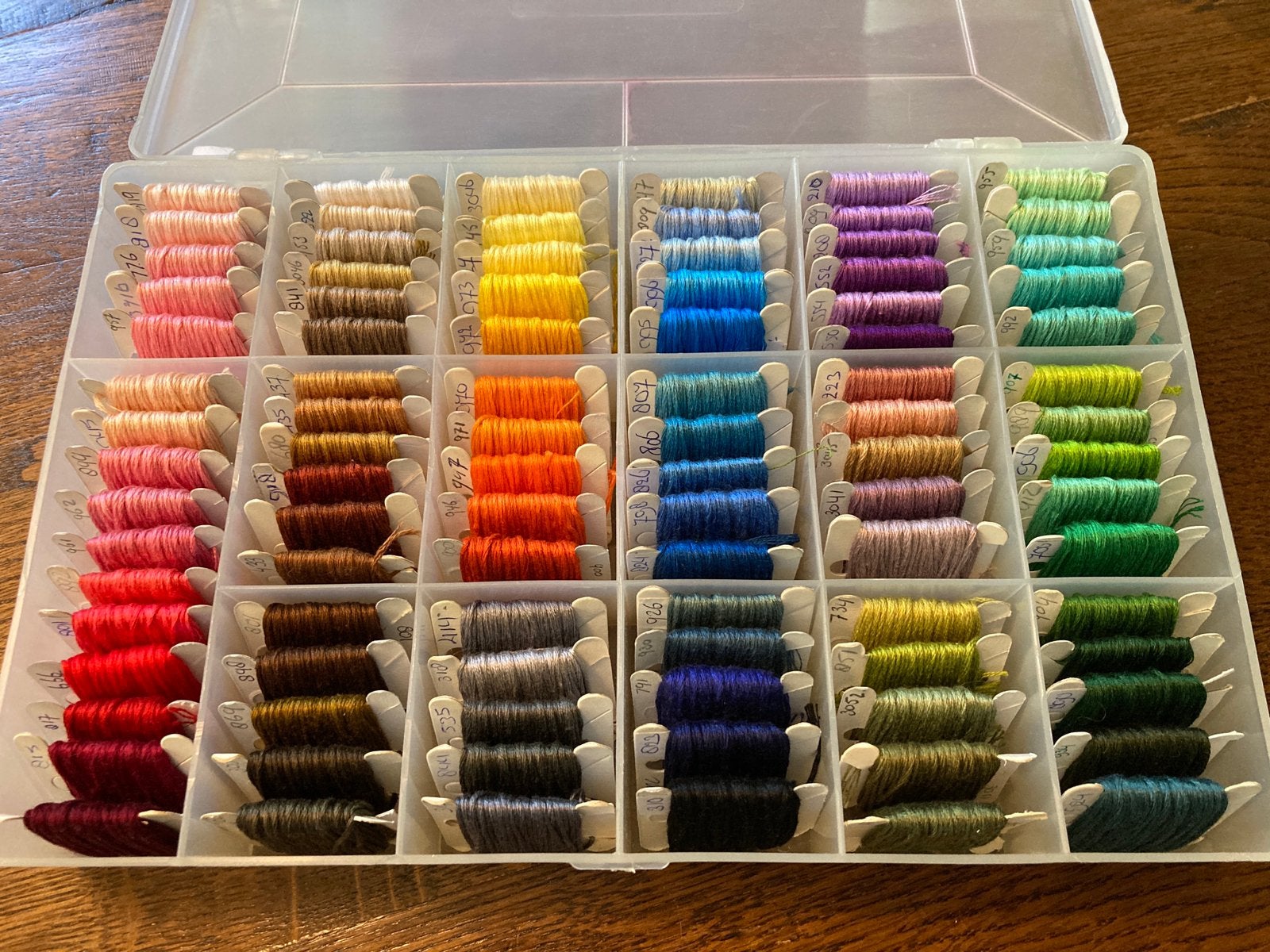 DMC dmc borduurgaren borduurzijde doos vol bobbins., Ophalen of Verzenden, Borduurgaren of Zijde