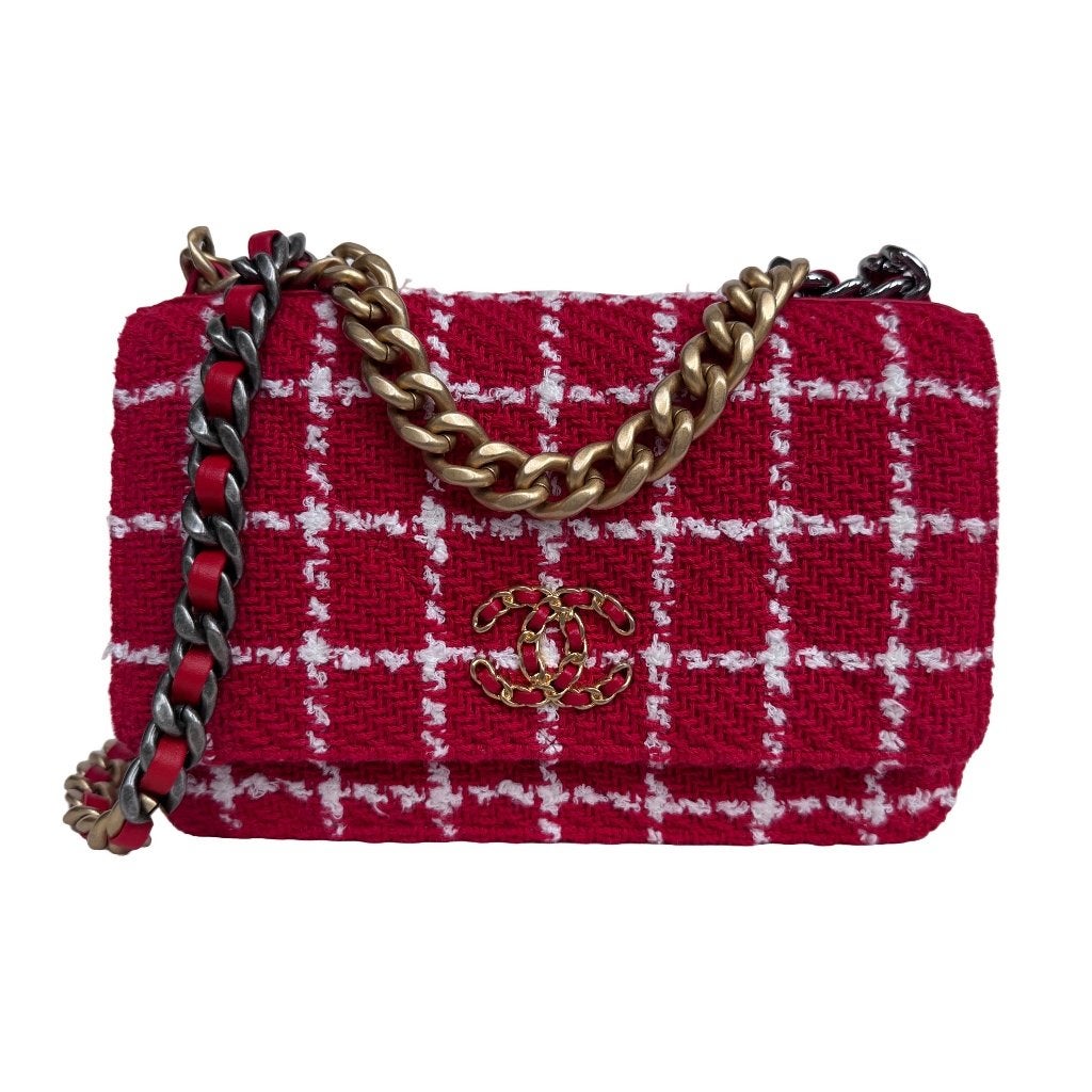 Chanel tas WOC wallet on chain 19 tweed crossbody tas, Verzenden, Zo goed als nieuw, Rood, Handtas