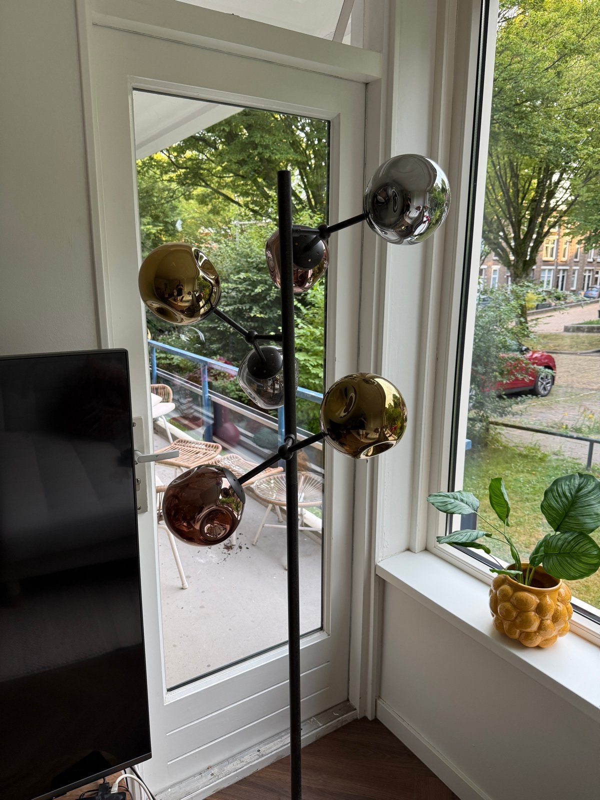 Vloer staande lamp met 6 glazen bollen, Ophalen, E27 (groot), Modern, 150 tot 200 cm