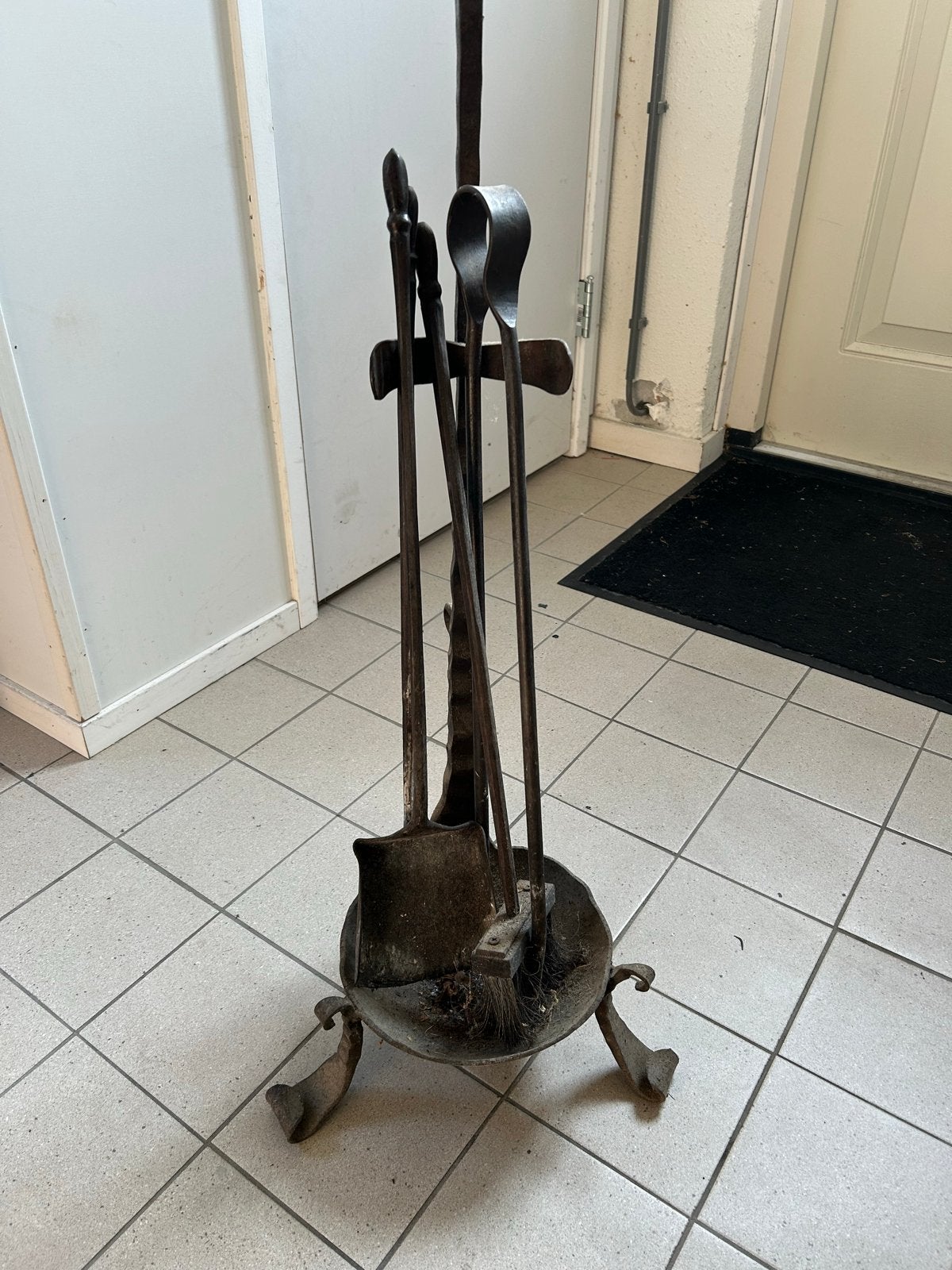 Vintage Smeedijzeren Haardstel met Standaard, Ophalen, Vintage, Metaal, Gebruikt