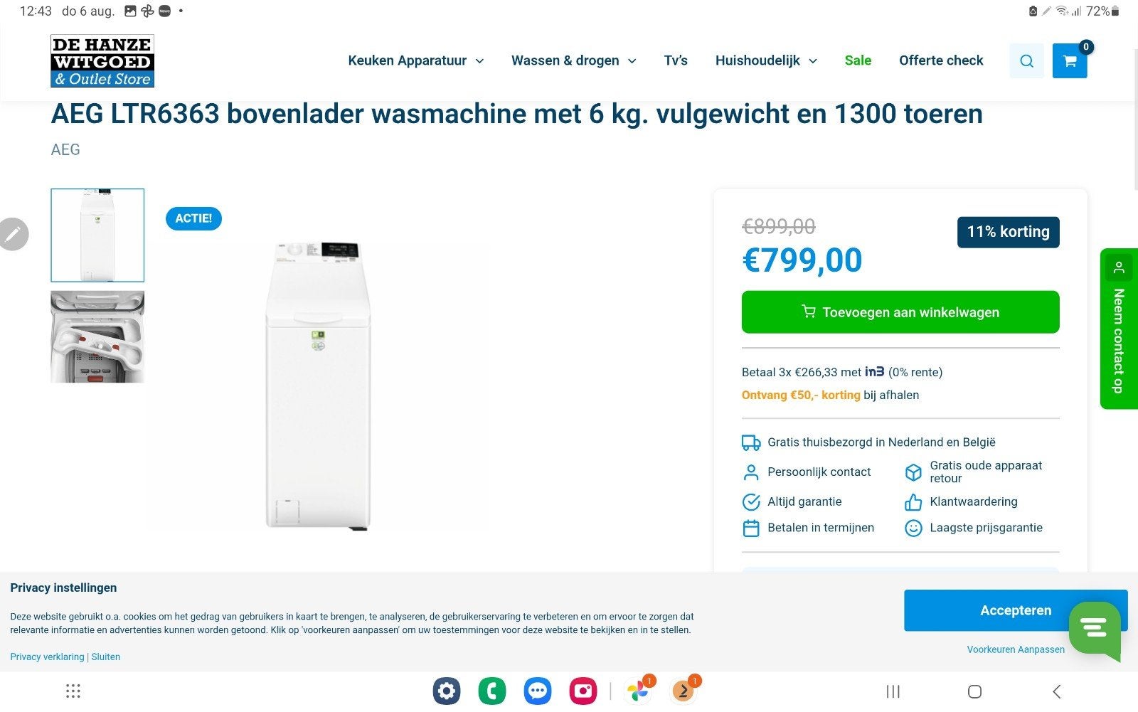 AEG wasmachine LTR6363 smal model bovenlader, Witgoed en Apparatuur, 1200 tot 1600 toeren, 4 tot 6 kg, Bovenlader, Nieuw