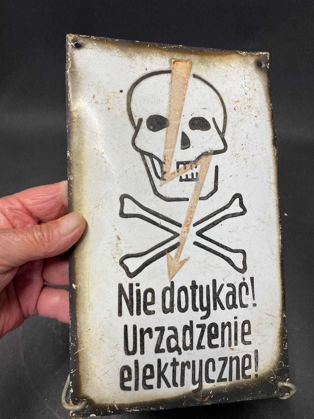 Antiek emaille doodskop waarschuwings bord, Verzenden