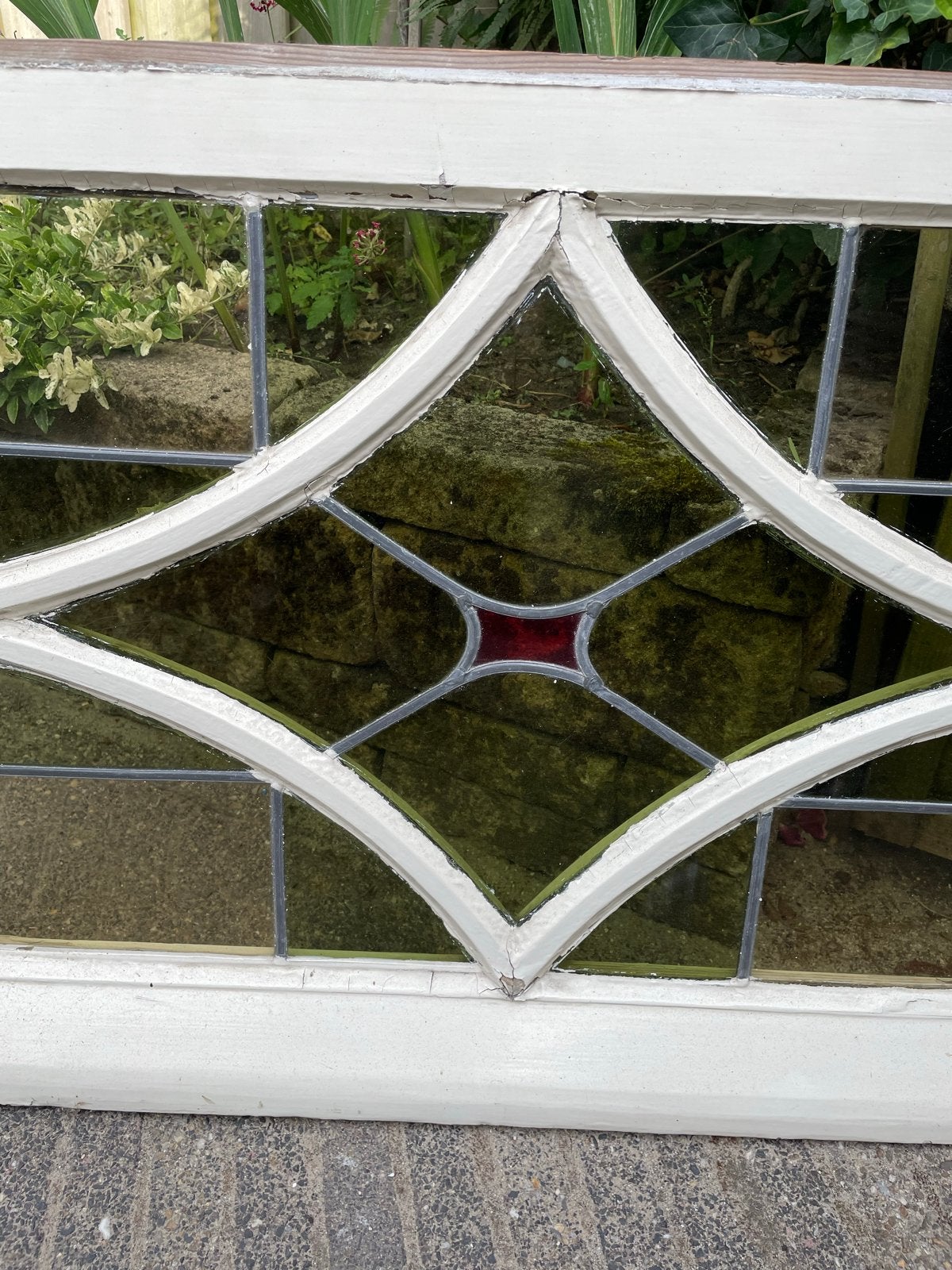 Antiek glas in lood raam met houten kozijn 88/57 cm, Ophalen, Gevelraam of Ruit, Gebruikt, 80 tot 120 cm