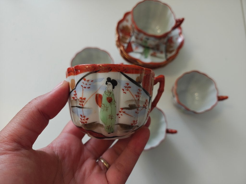 Vintage Japans Kutani Eierschaal Porselein thee kopjes, Antiek en Kunst, Ophalen of Verzenden
