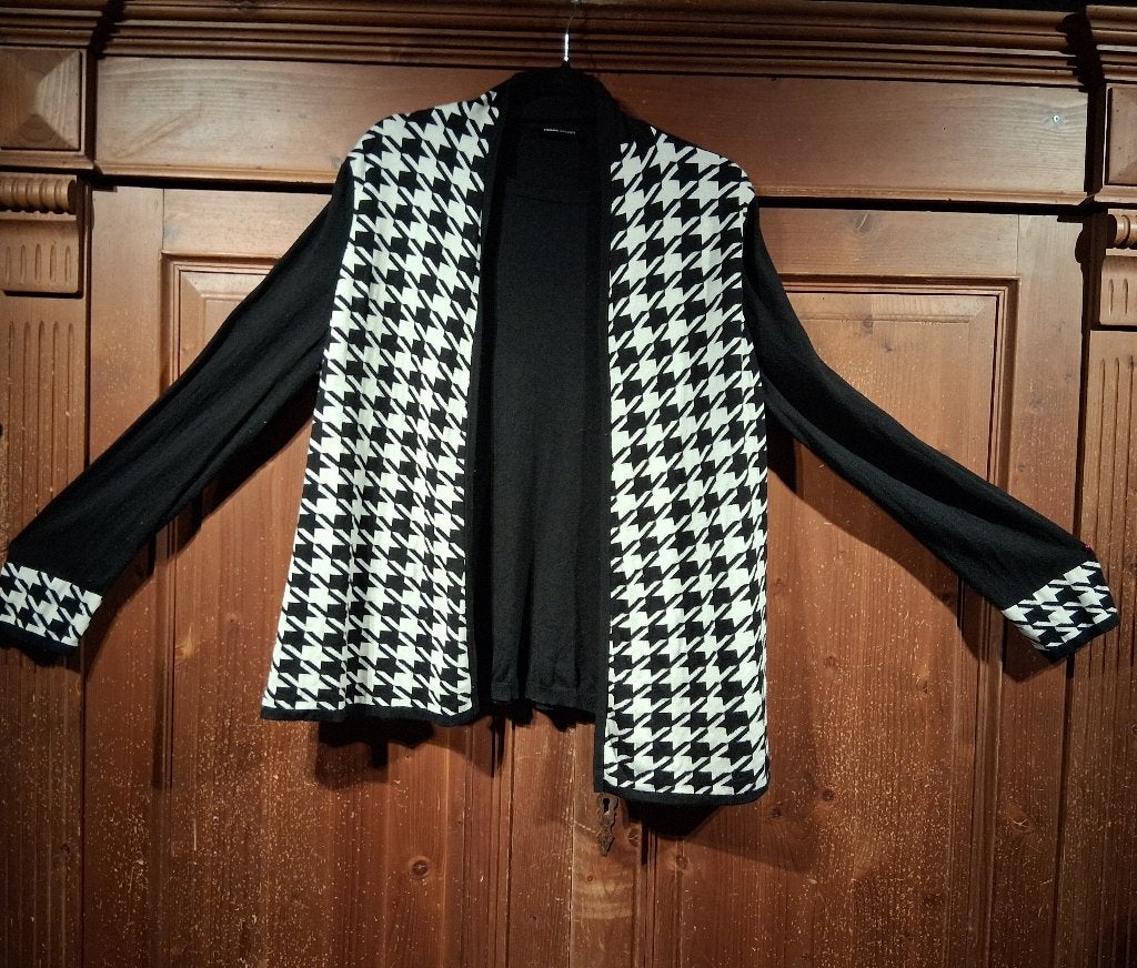 Zwart-wit Pied-de-Poule Vest truitje 48, Verzenden, Zo goed als nieuw, Maat 46/48 (XL) of groter, Zwart
