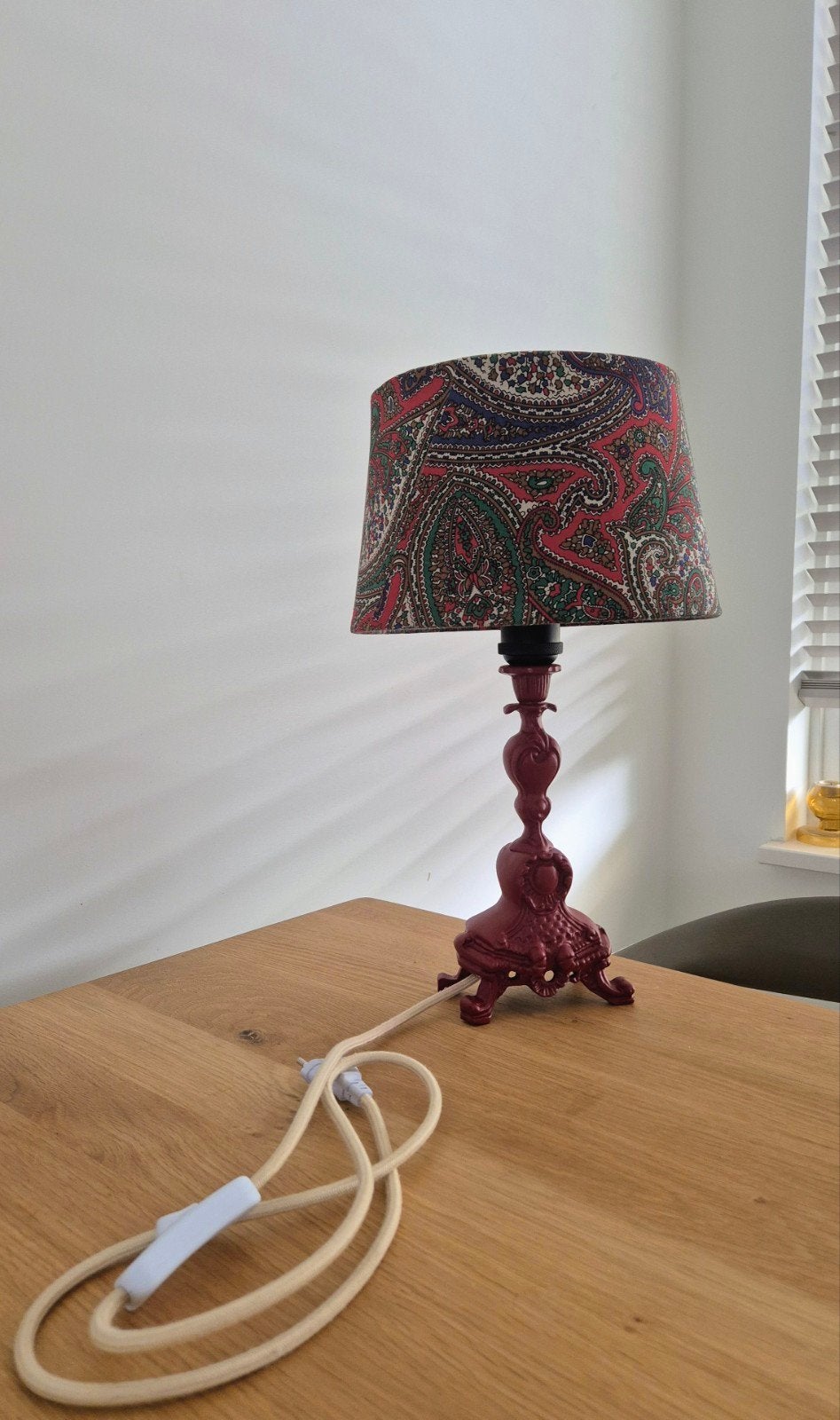 Vintage tafellamp met paisley kap, Gebruikt, Vintage, Meerkleurig, Metaal
