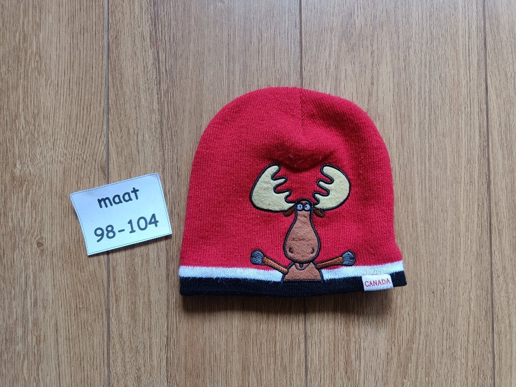 Leuke gebreide muts met eland maat 98-104, Kinderen en Baby's, Gebruikt, Jongen of Meisje, Ophalen of Verzenden, 104 of kleiner